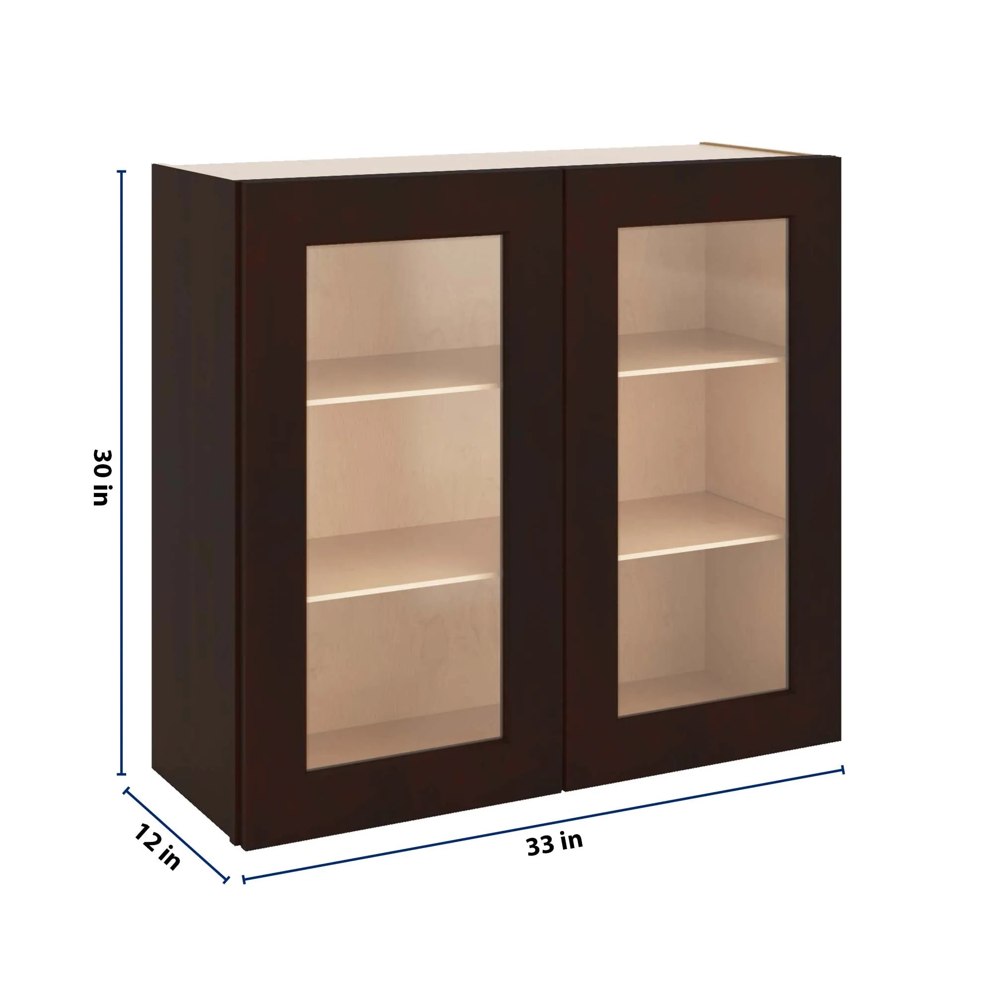 J&K Java Coffee S1 Wall Glass Cabinet - 33" W x 30" H (No Glass Insert)