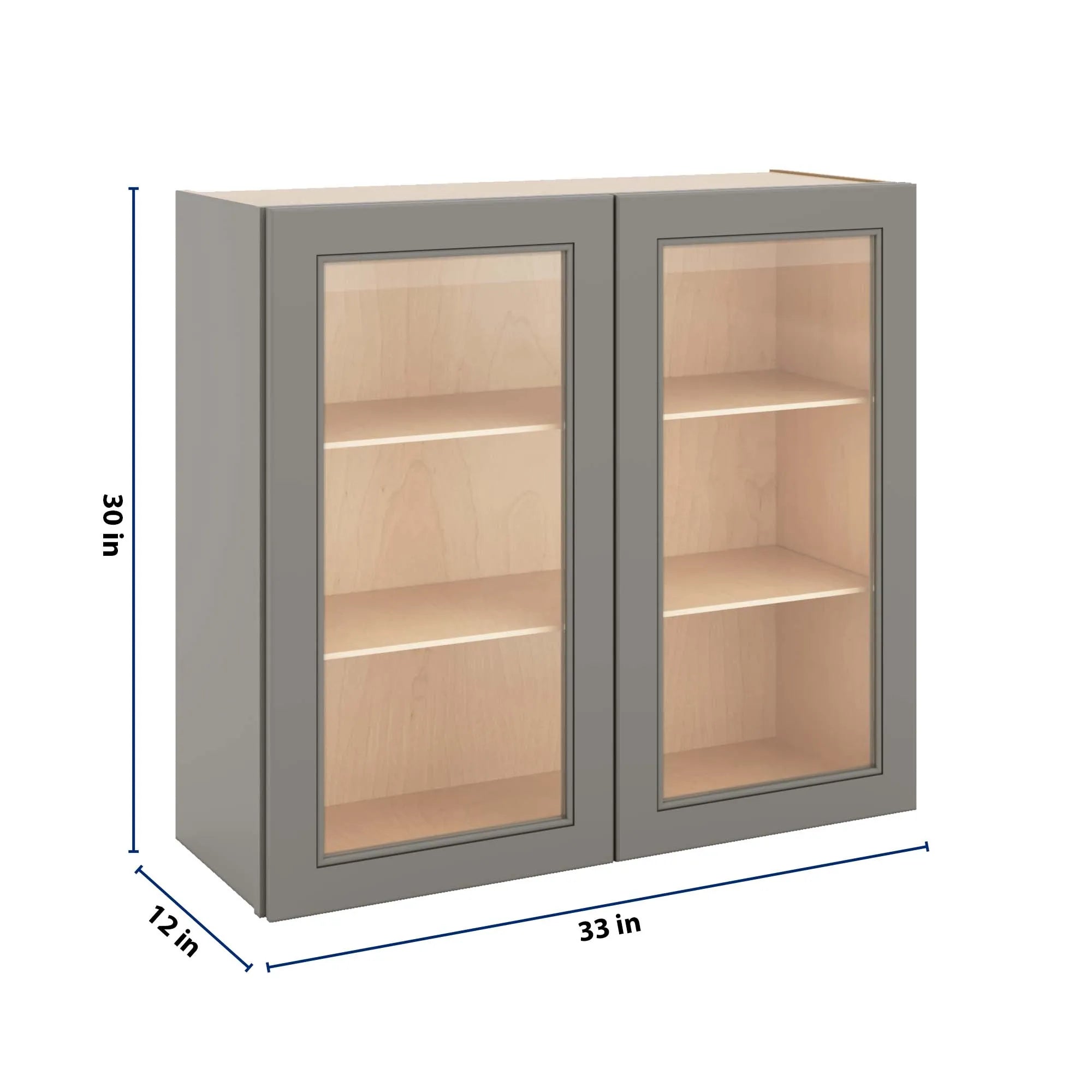 J&K Greige K3 Wall Glass Cabinet - 33" W x 30" H (No Glass Insert)
