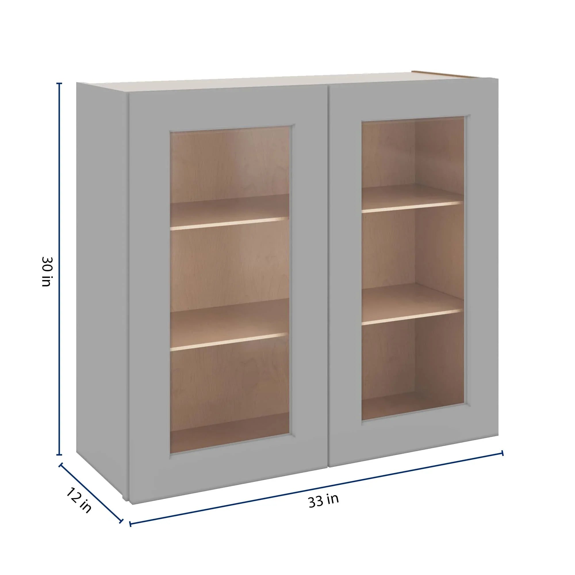 J&K Castle Grey S5 Wall Glass Cabinet - 33" W x 30" H (No Glass Insert)