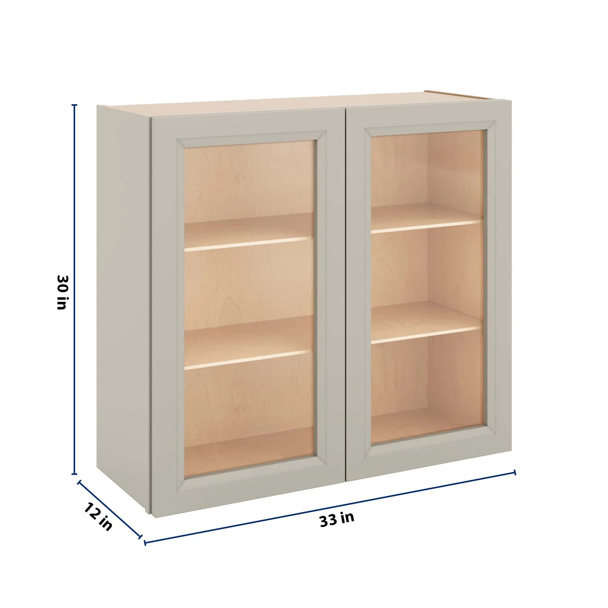 J&K Pebble B6 Wall Glass Cabinet - 33" W x 30" H (No Glass Insert)