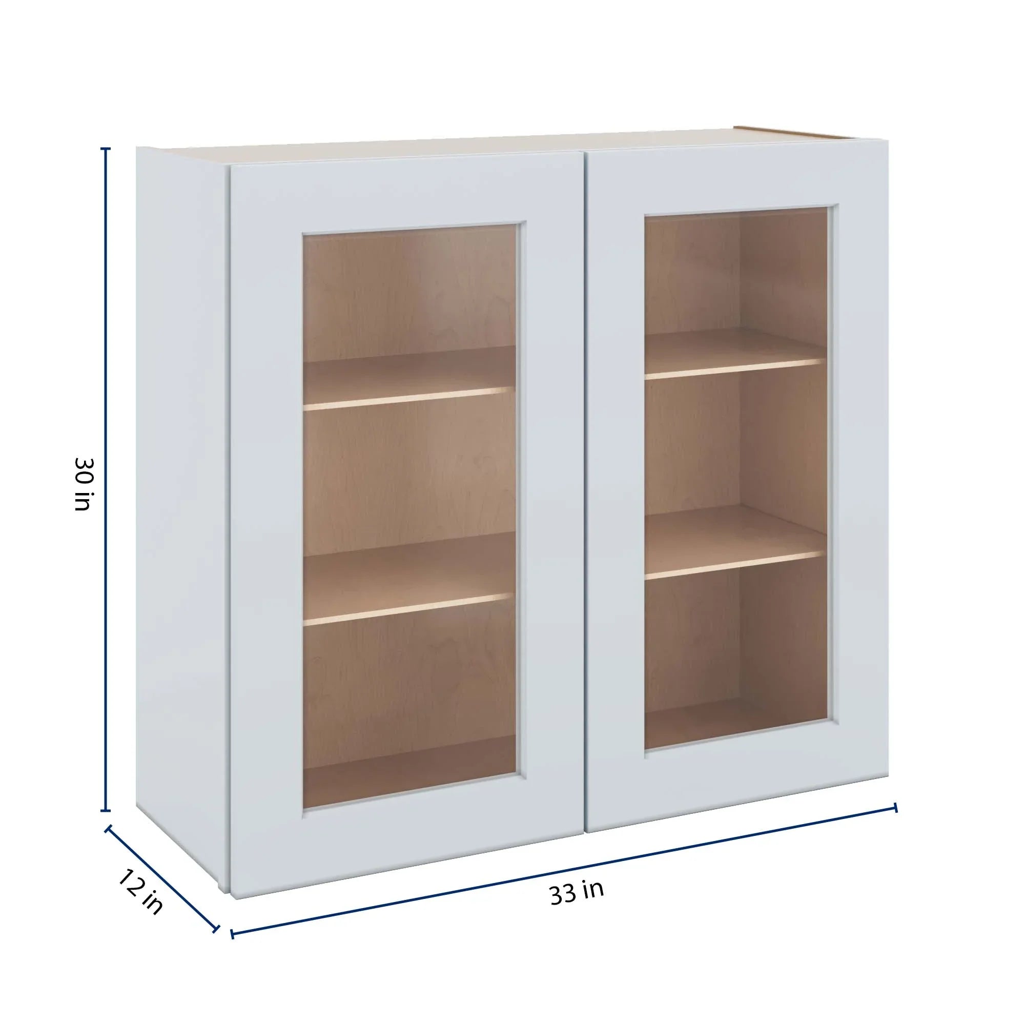 J&K White Shaker S8 Wall Glass Cabinet - 33" W x 30" H (No Glass Insert)