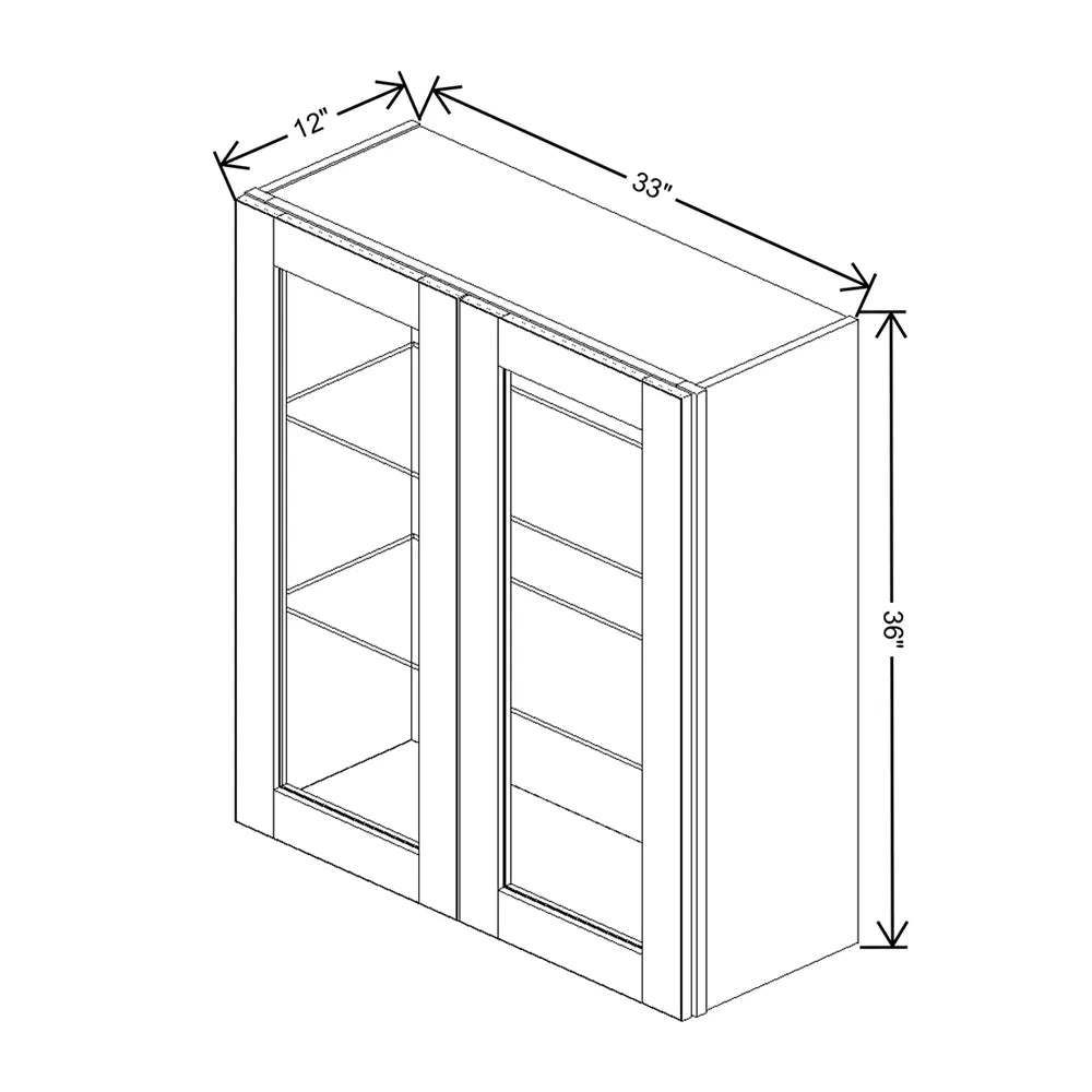 J&K White Shaker S8 Wall Glass Cabinet - 33" W x 36" H (No Glass Insert)