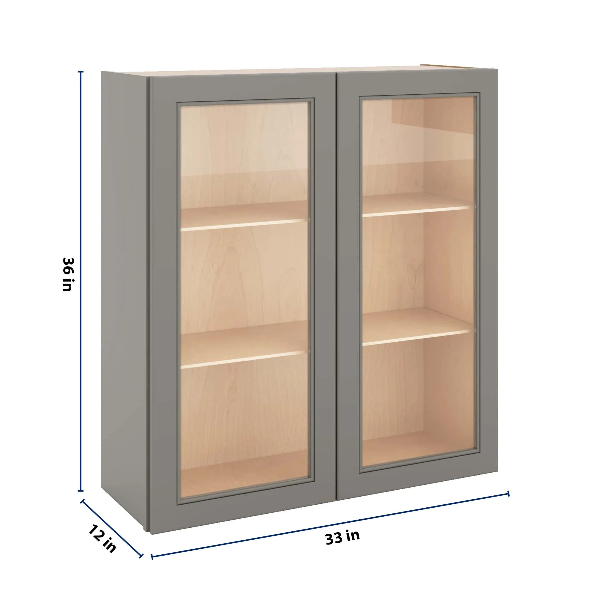 J&K Greige K3 Wall Glass Cabinet - 33" W x 36" H (No Glass Insert)