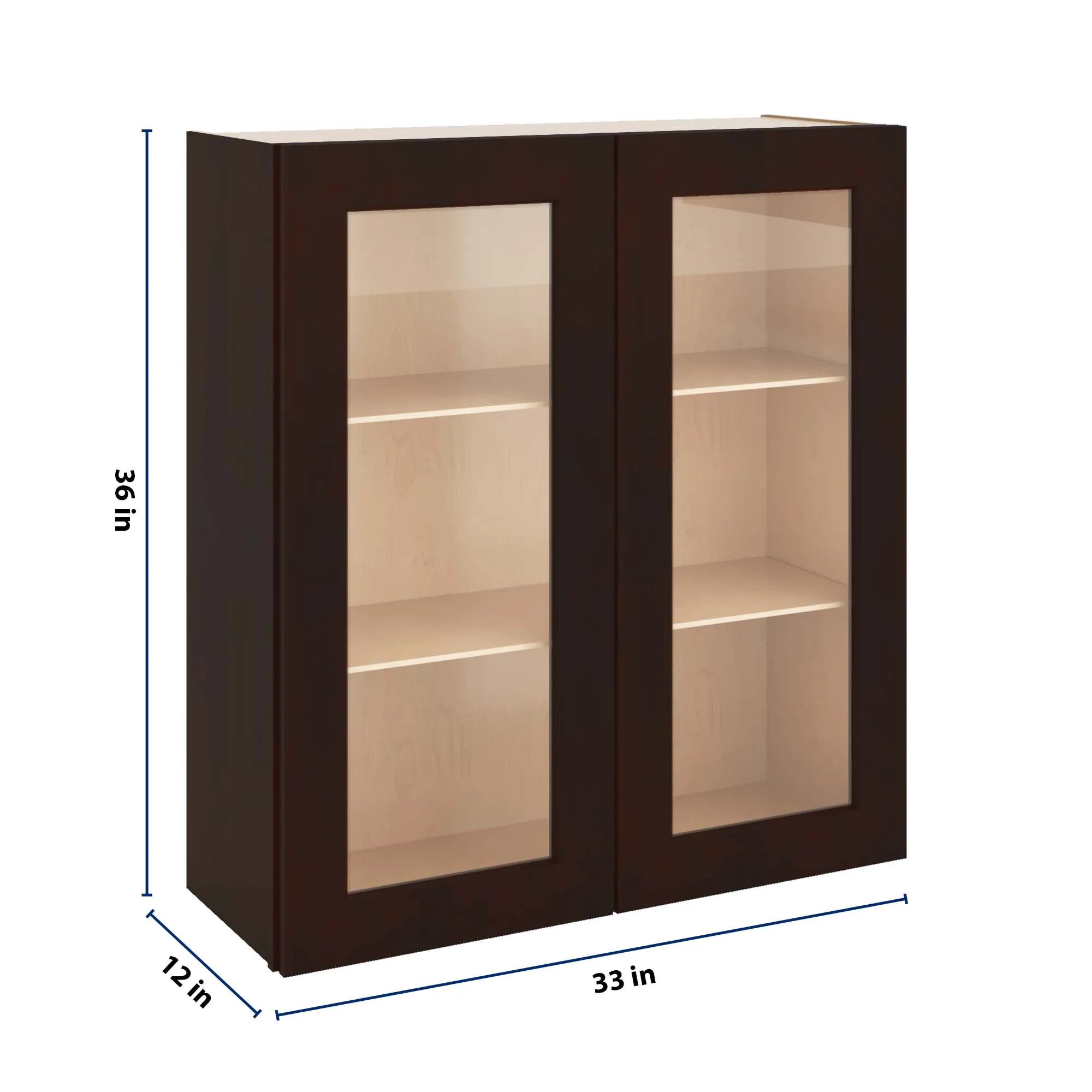 J&K Java Coffee S1 Wall Glass Cabinet - 33" W x 36" H (No Glass Insert)
