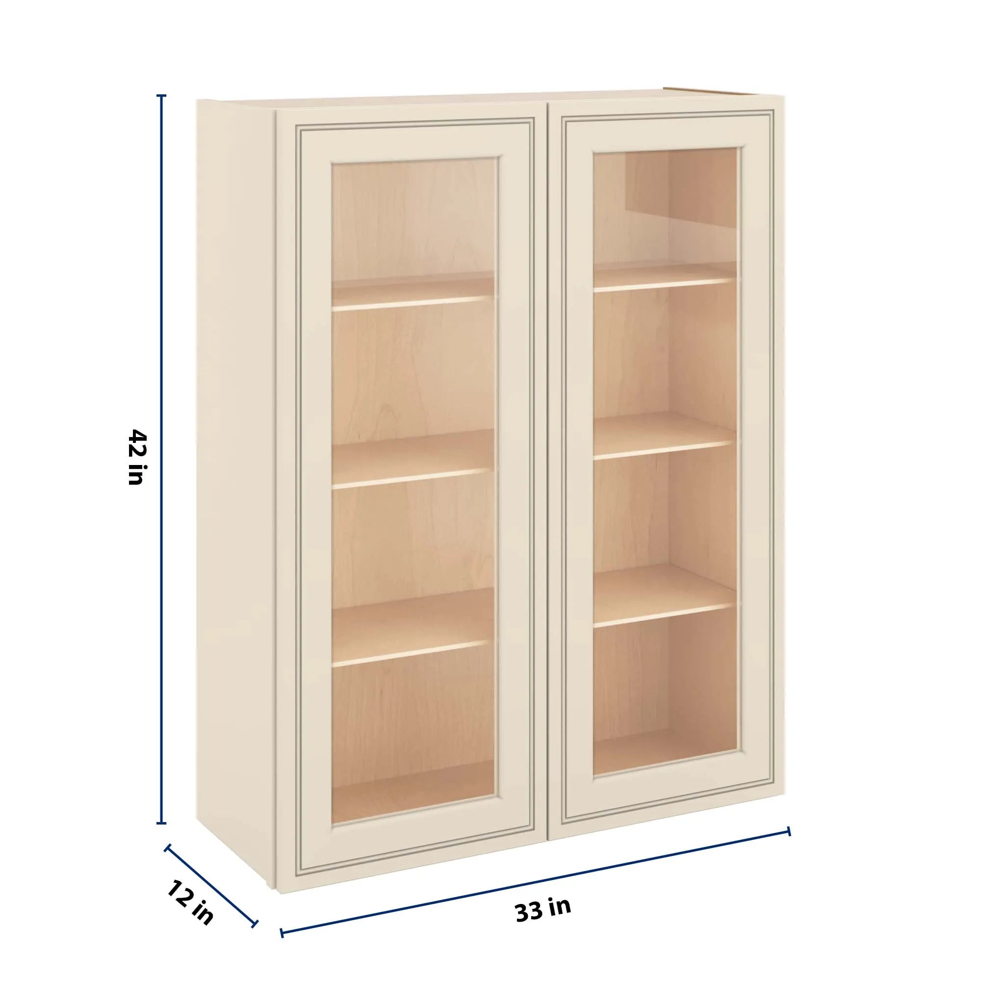 J&K Pearl Glazed H9 Wall Glass Cabinet - 33" W x 42" H (No Glass Insert)
