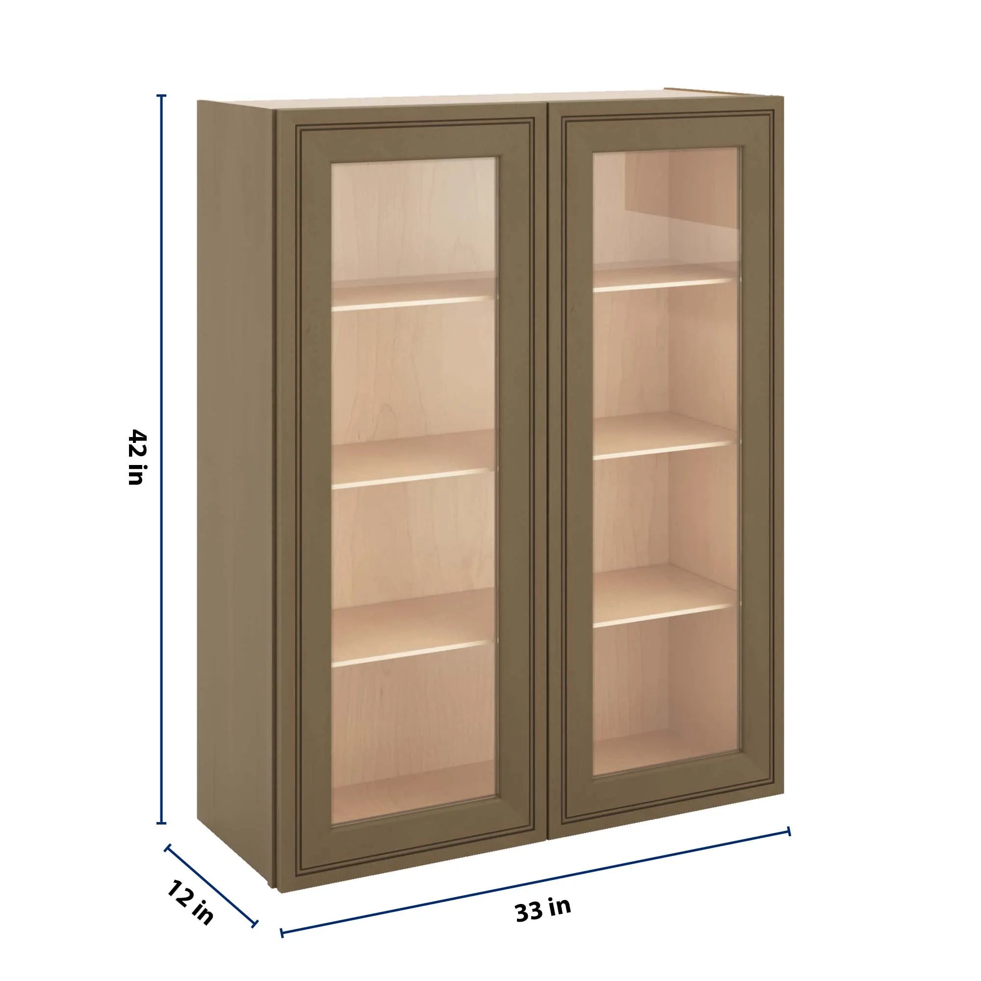 J&K Hazel H8 Wall Glass Cabinet - 33" W x 42" H (No Glass Insert)