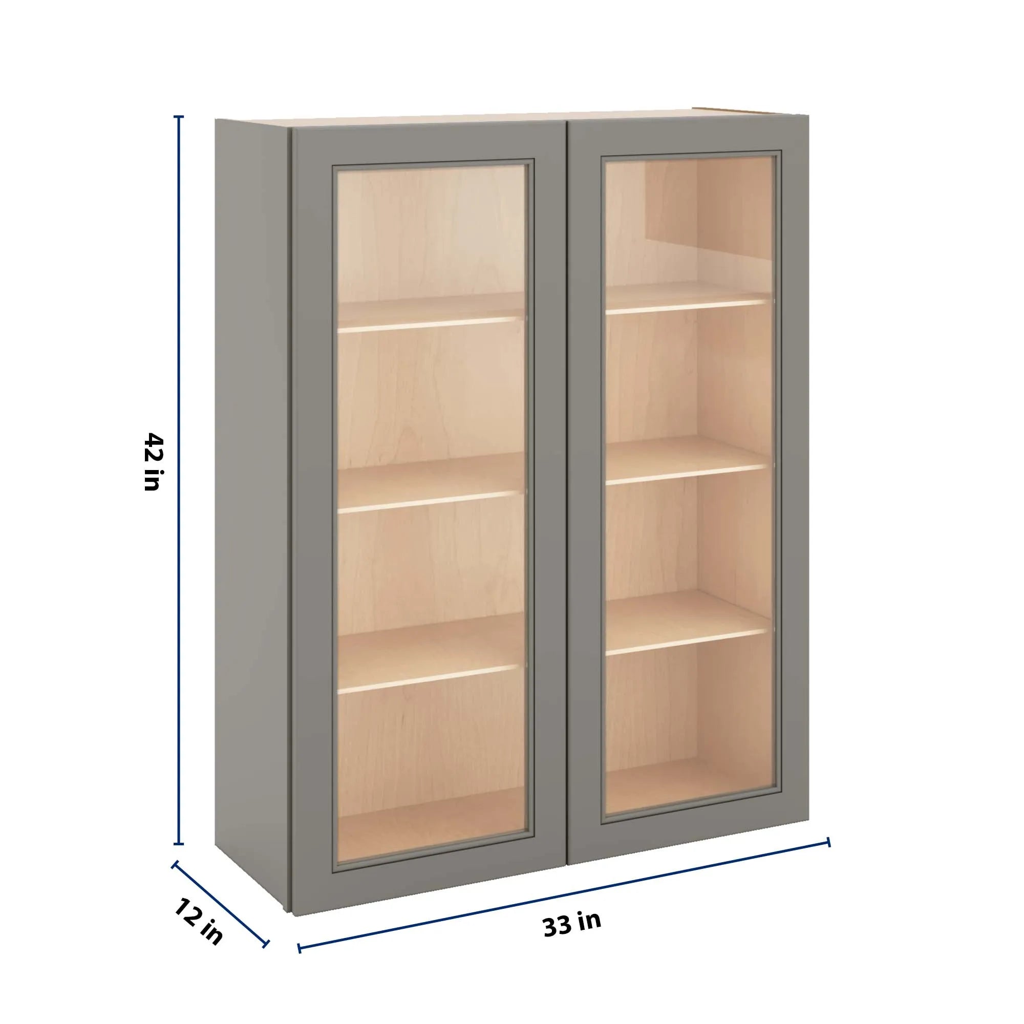 J&K Greige K3 Wall Glass Cabinet - 33" W x 42" H (No Glass Insert)