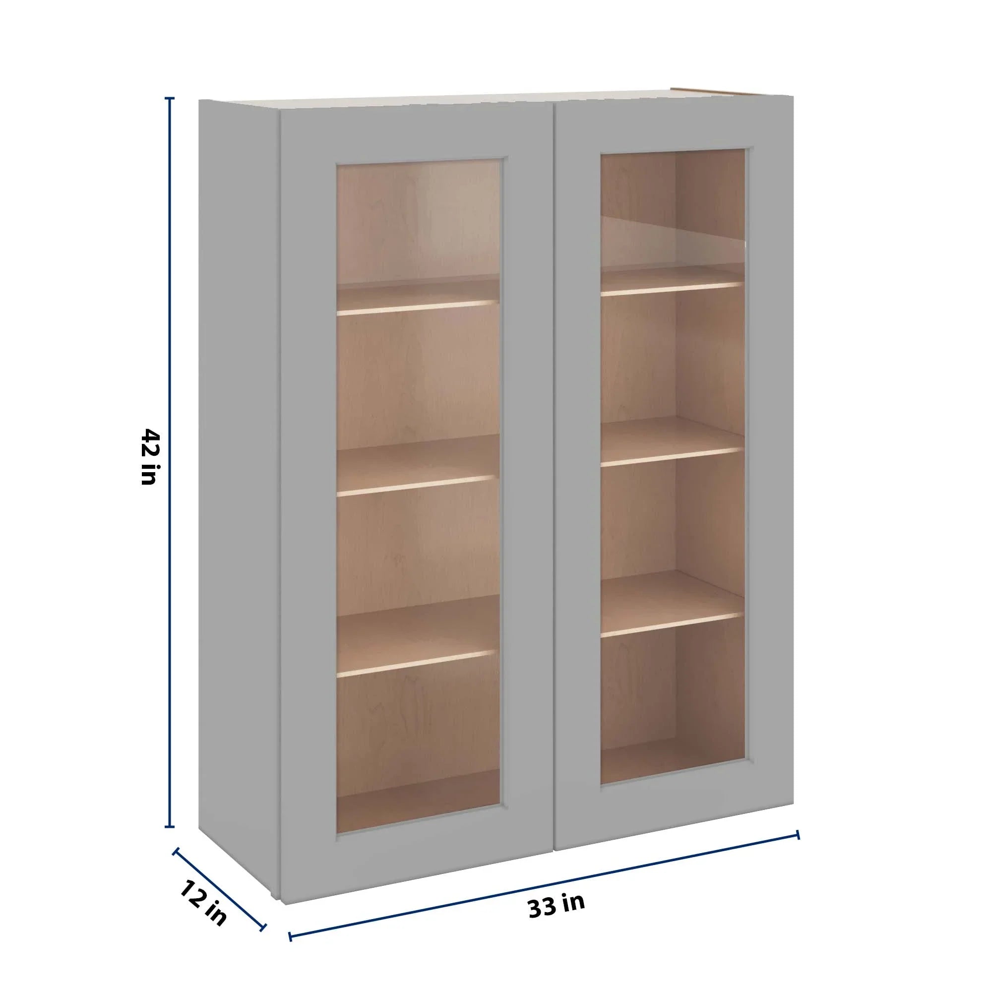 J&K Castle Grey S5 Wall Glass Cabinet - 33" W x 42" H (No Glass Insert)