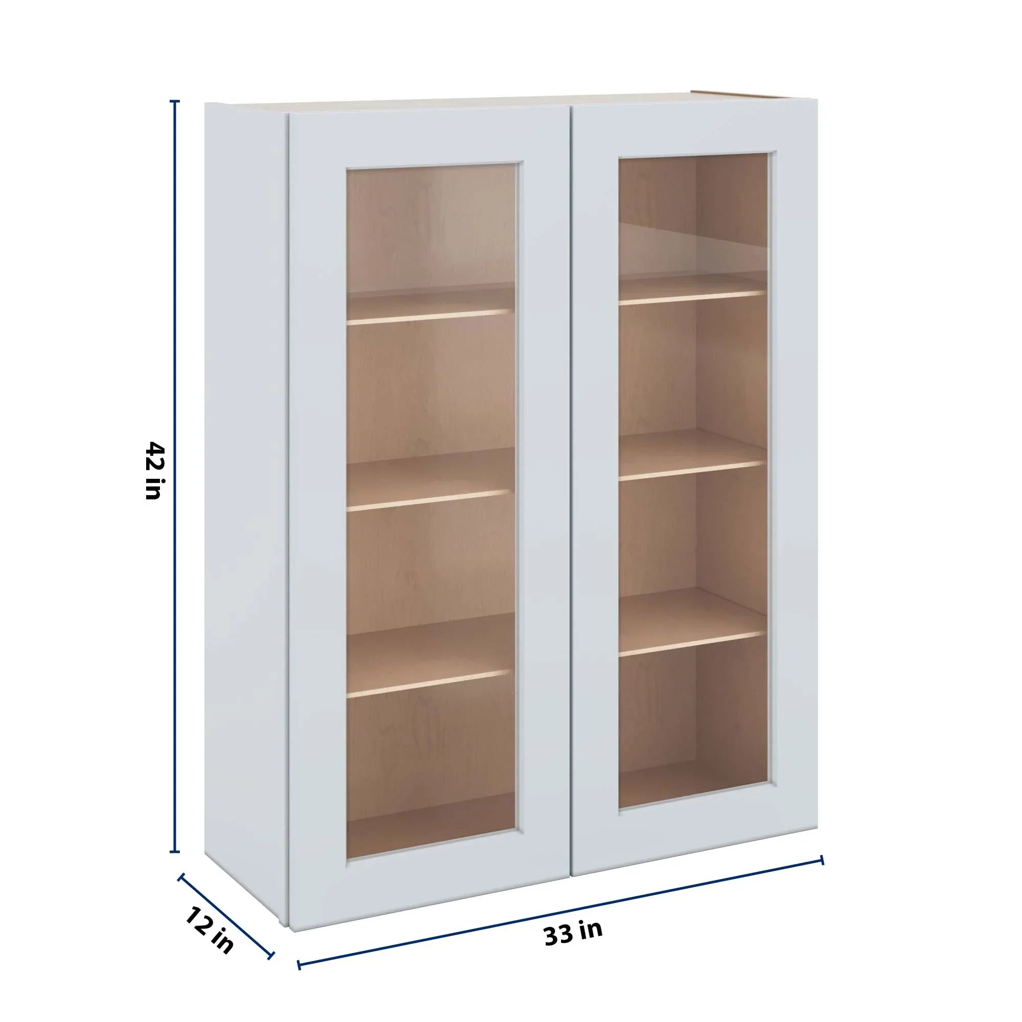 J&K White Shaker S8 Wall Glass Cabinet - 33" W x 42" H (No Glass Insert)