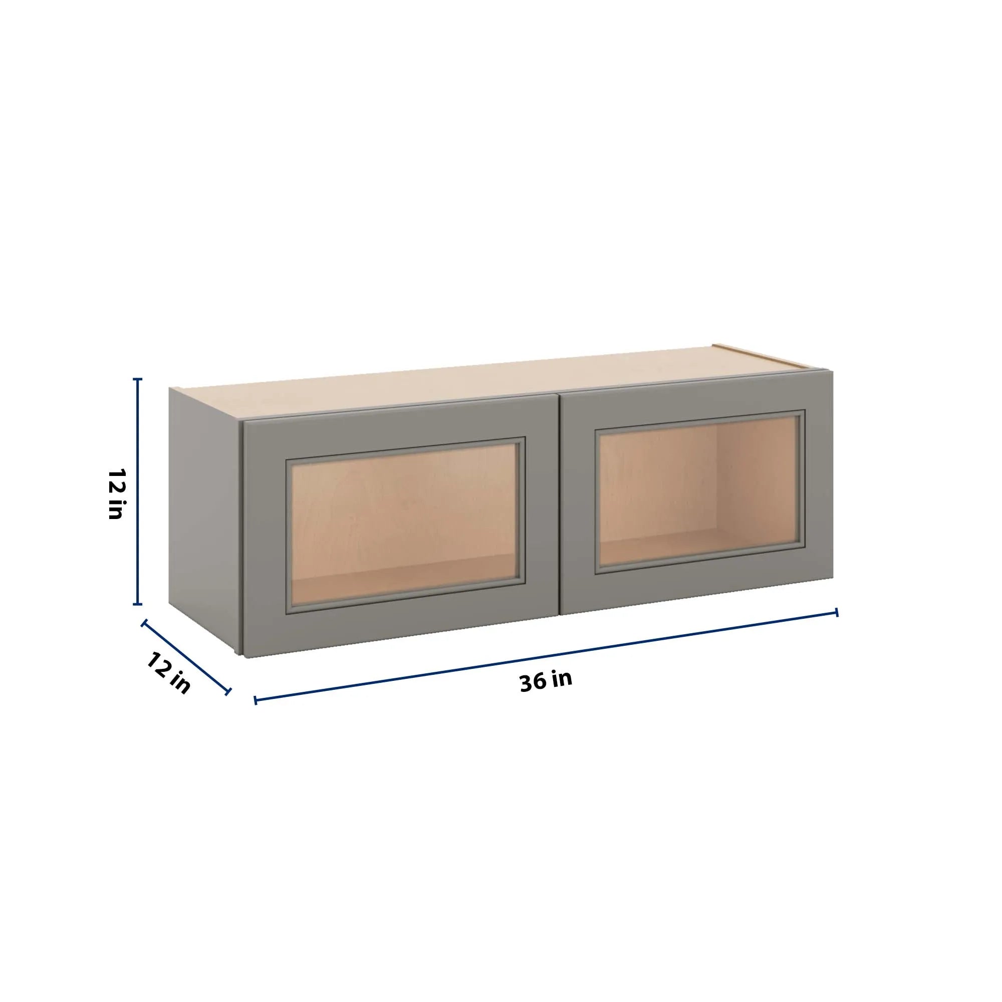 J&K Greige K3 Wall Glass Cabinet - 36" W x 12" H (No Glass Insert)