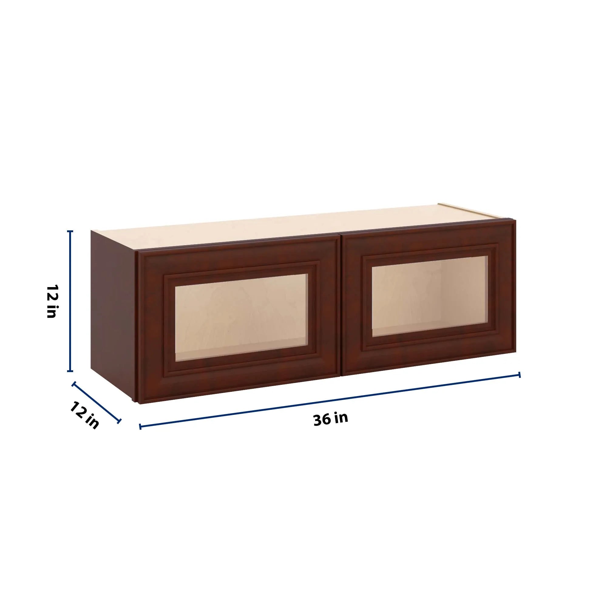 J&K Mahogany J5 Wall Glass Cabinet - 36" W x 12" H (No Glass Insert)