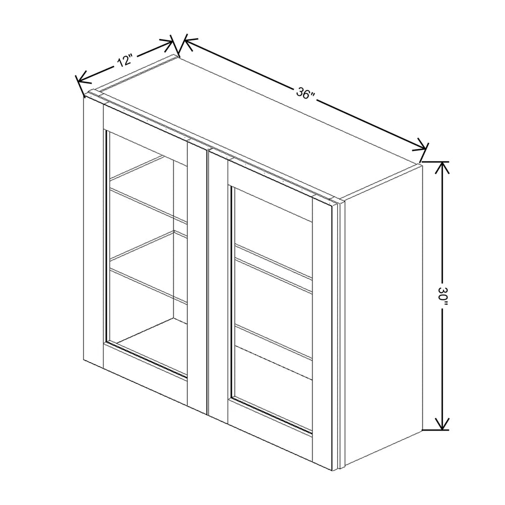 J&K Creme Glazed A7 Wall Glass Cabinet - 36" W x 30" H (No Glass Insert)