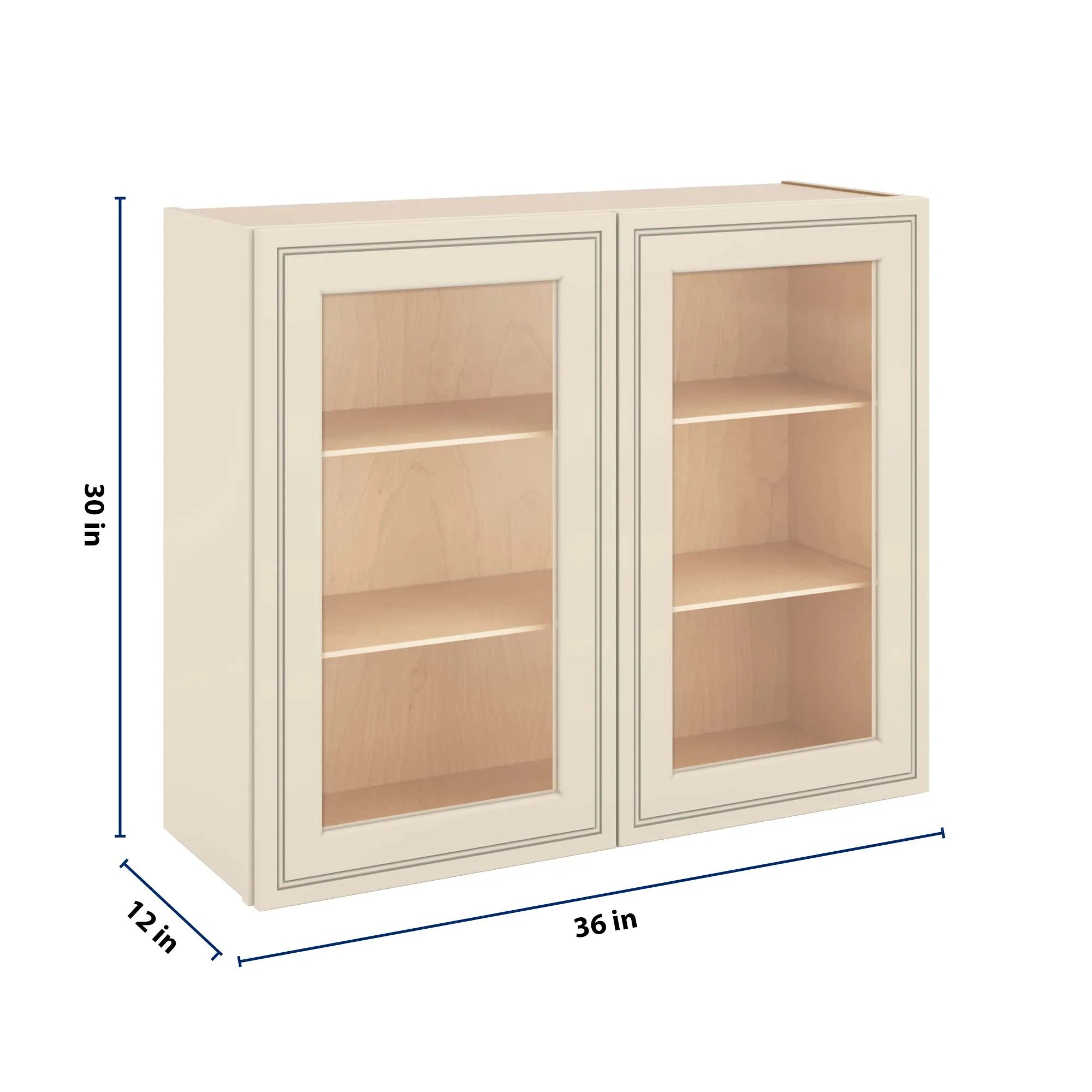 J&K Pearl Glazed H9 Wall Glass Cabinet - 36" W x 30" H (No Glass Insert)