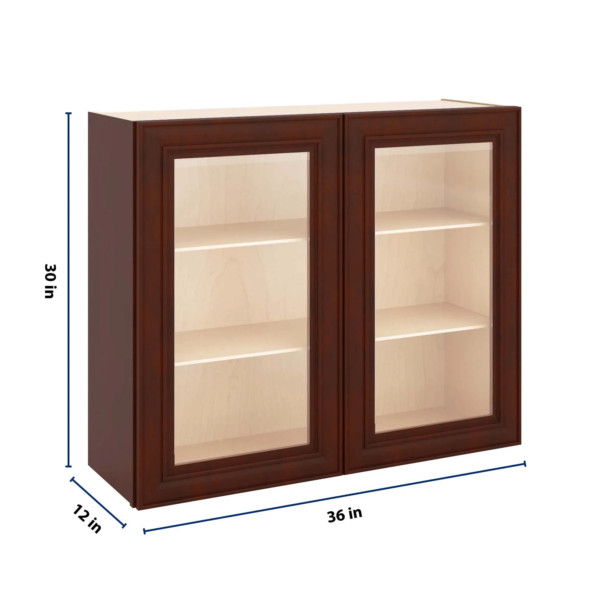J&K Mahogany J5 Wall Glass Cabinet - 36" W x 30" H (No Glass Insert)
