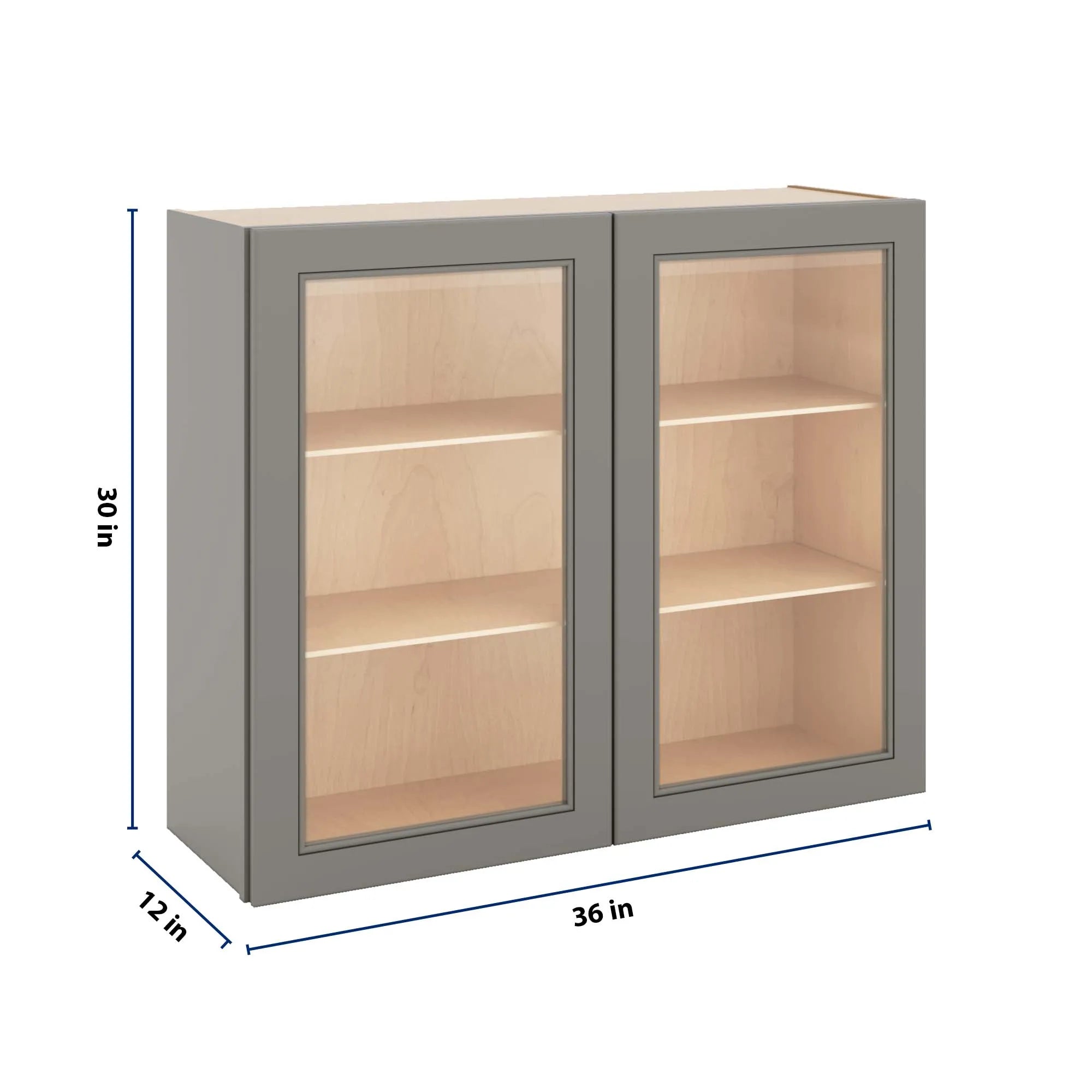 J&K Greige K3 Wall Glass Cabinet - 36" W x 30" H (No Glass Insert)