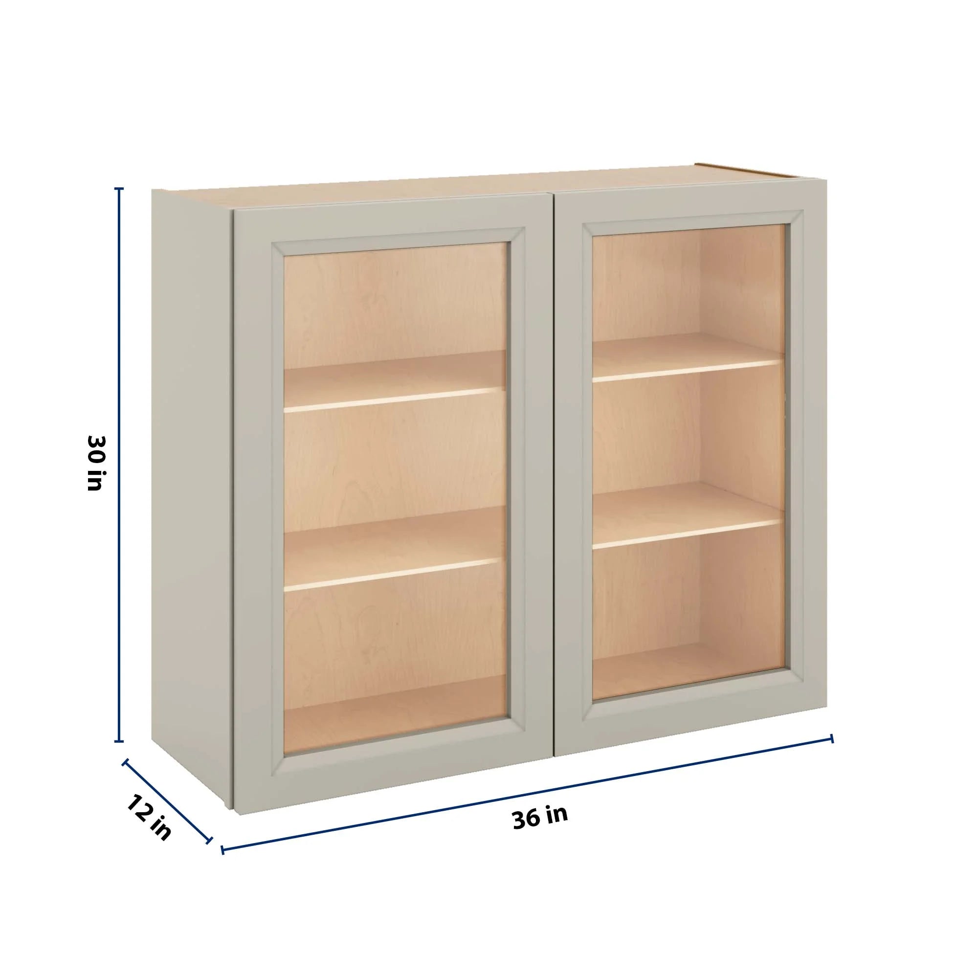 J&K Pebble B6 Wall Glass Cabinet - 36" W x 30" H (No Glass Insert)