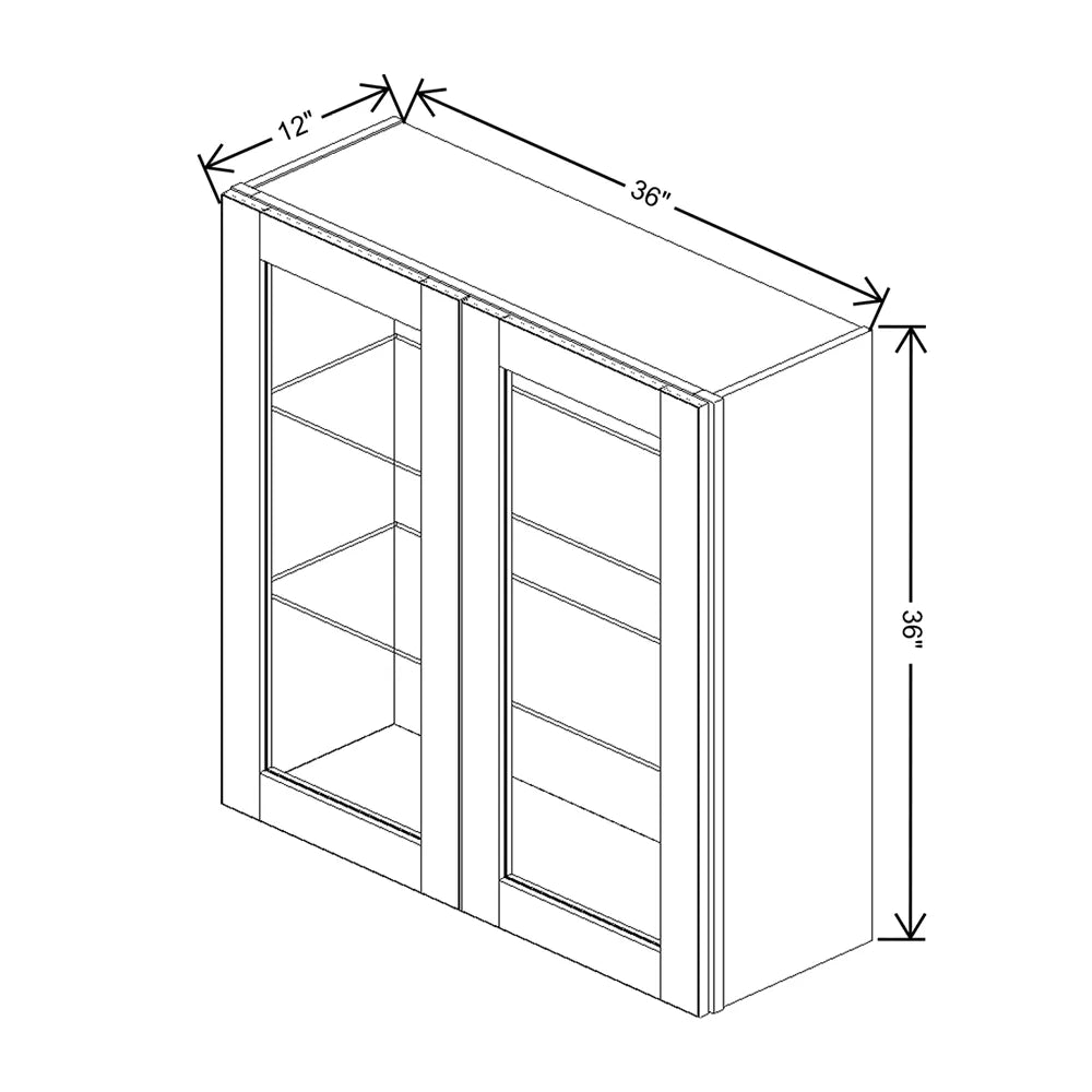 J&K Creme Glazed A7 Wall Glass Cabinet - 36" W x 36" H (No Glass Insert)