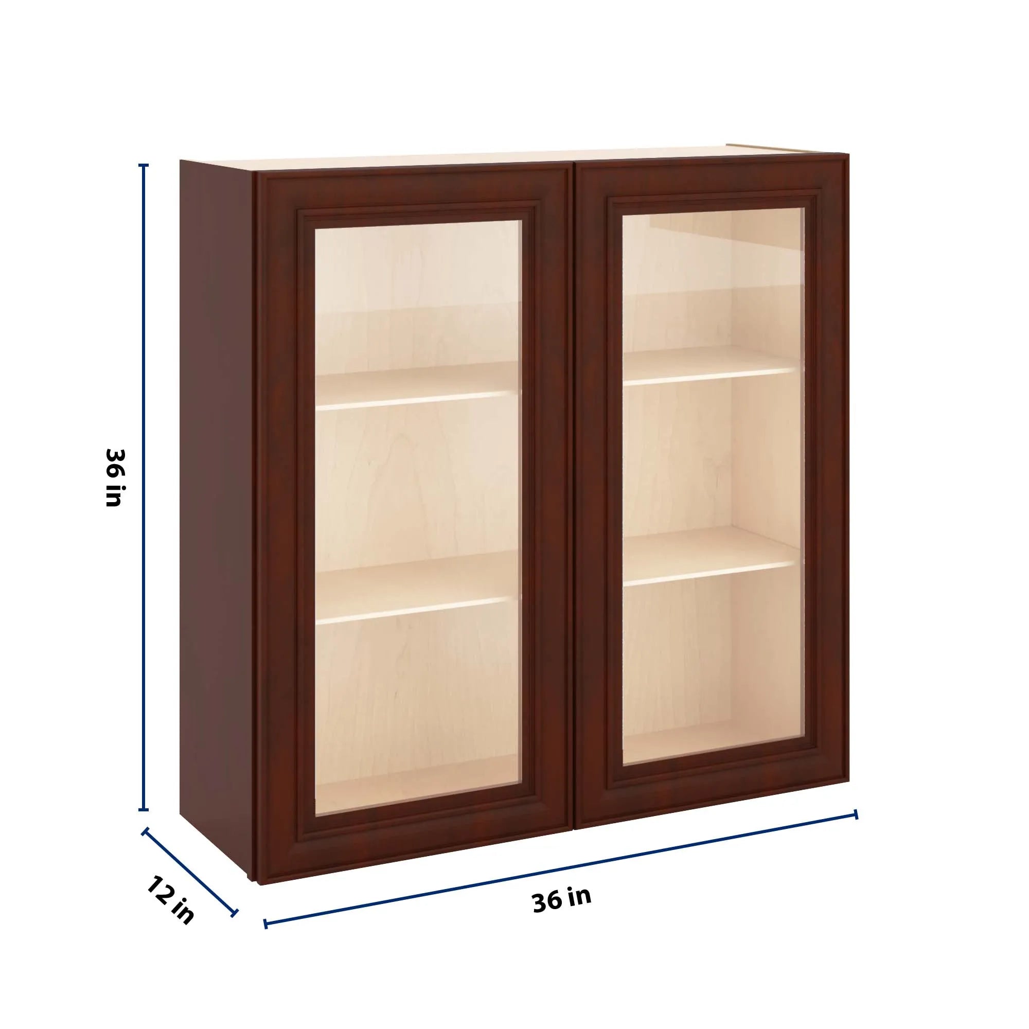 J&K Mahogany J5 Wall Glass Cabinet - 36" W x 36" H (No Glass Insert)