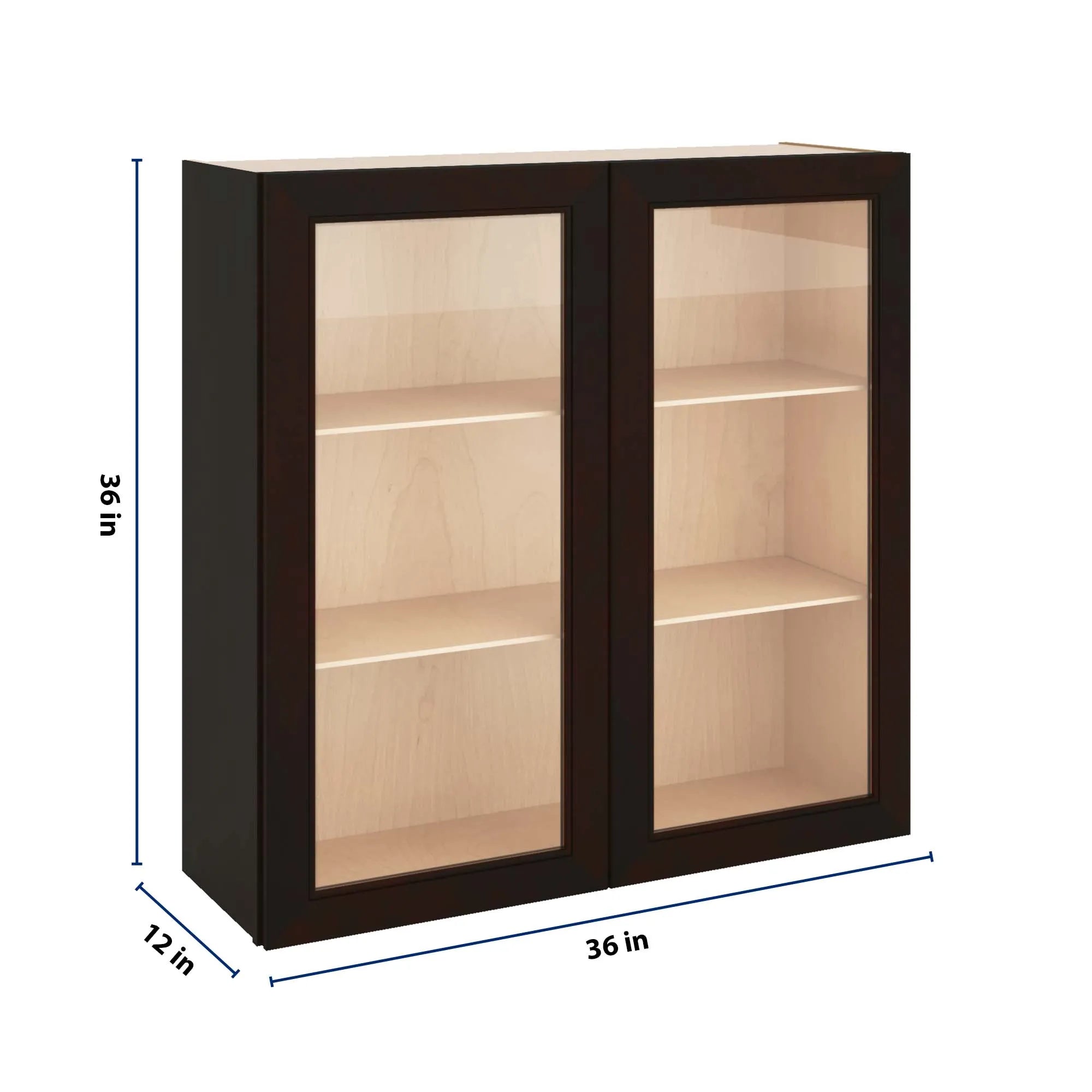 J&K Espresso K8 Wall Glass Cabinet - 36" W x 36" H (No Glass Insert)