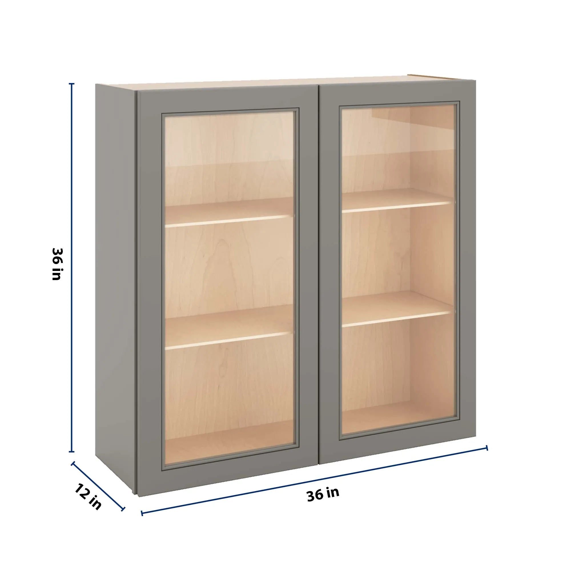 J&K Greige K3 Wall Glass Cabinet - 36" W x 36" H (No Glass Insert)