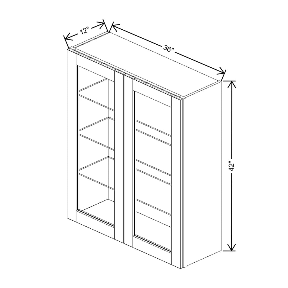 J&K White Shaker S8 Wall Glass Cabinet - 36" W x 42" H (No Glass Insert)