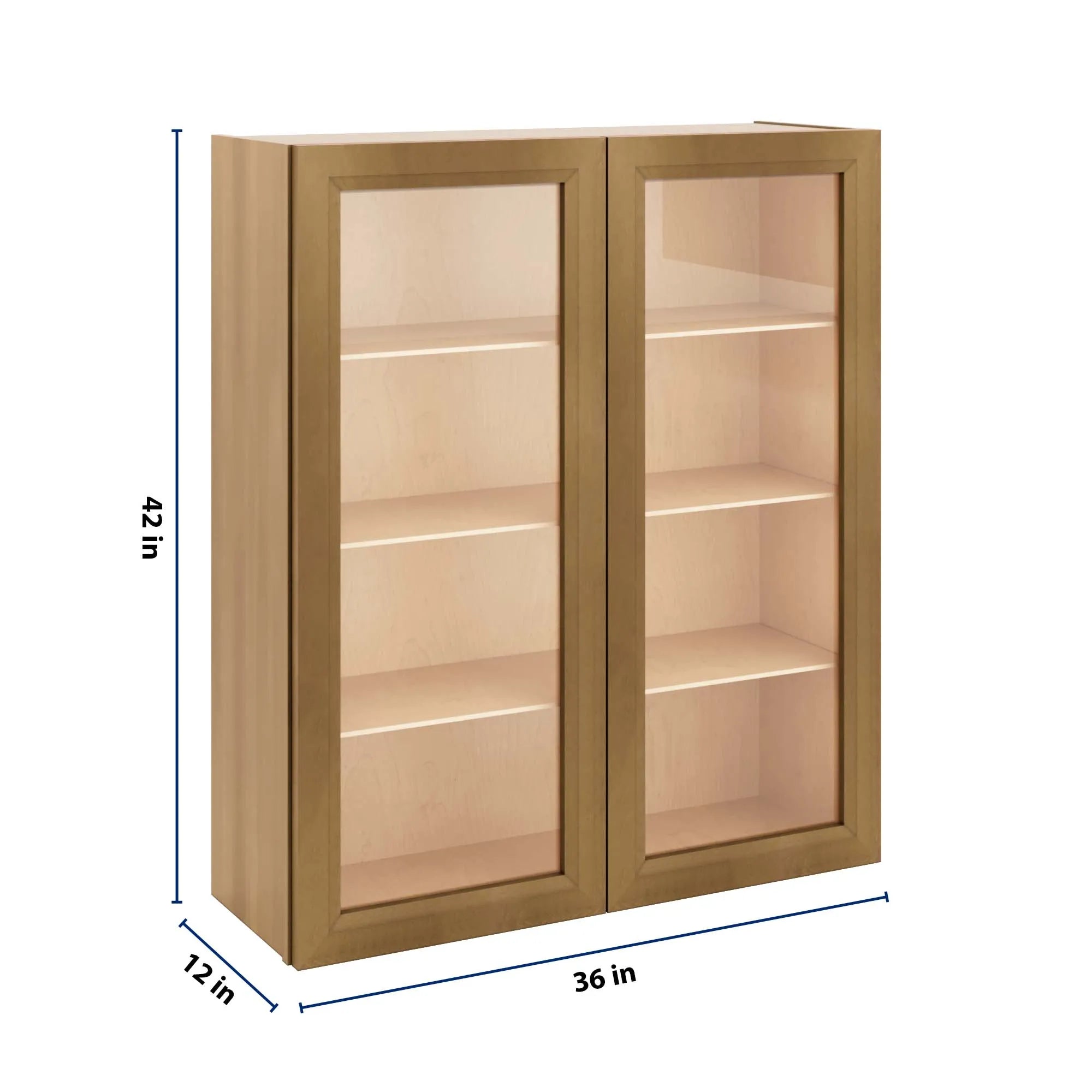 J&K Butterscotch B8 Wall Glass Cabinet - 36" W x 42" H (No Glass Insert)