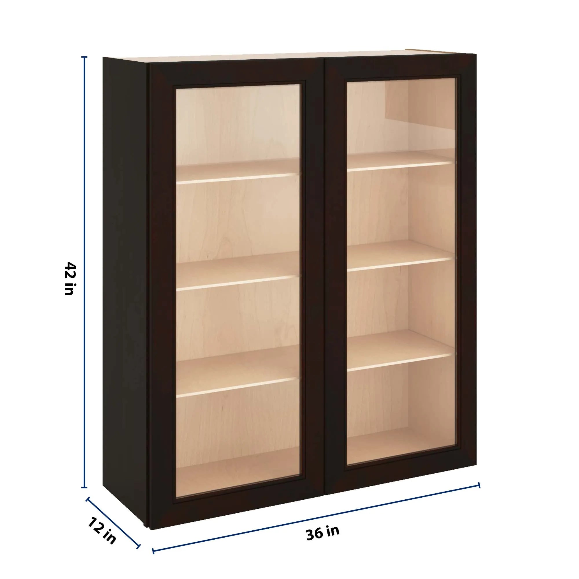 J&K Espresso K8 Wall Glass Cabinet - 36" W x 42" H (No Glass Insert)