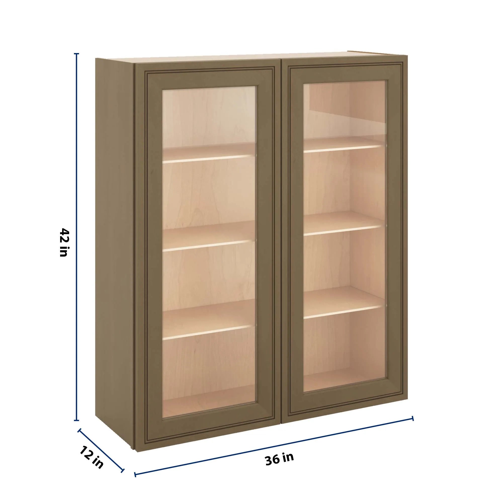 J&K Hazel H8 Wall Glass Cabinet - 36" W x 42" H (No Glass Insert)