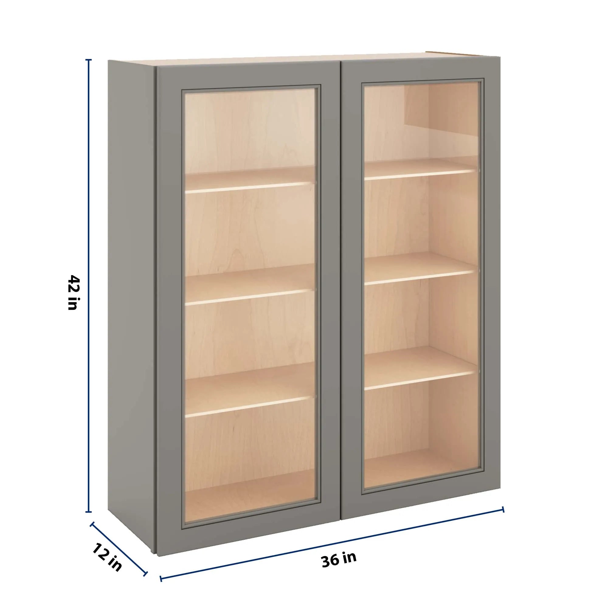 J&K Greige K3 Wall Glass Cabinet - 36" W x 42" H (No Glass Insert)