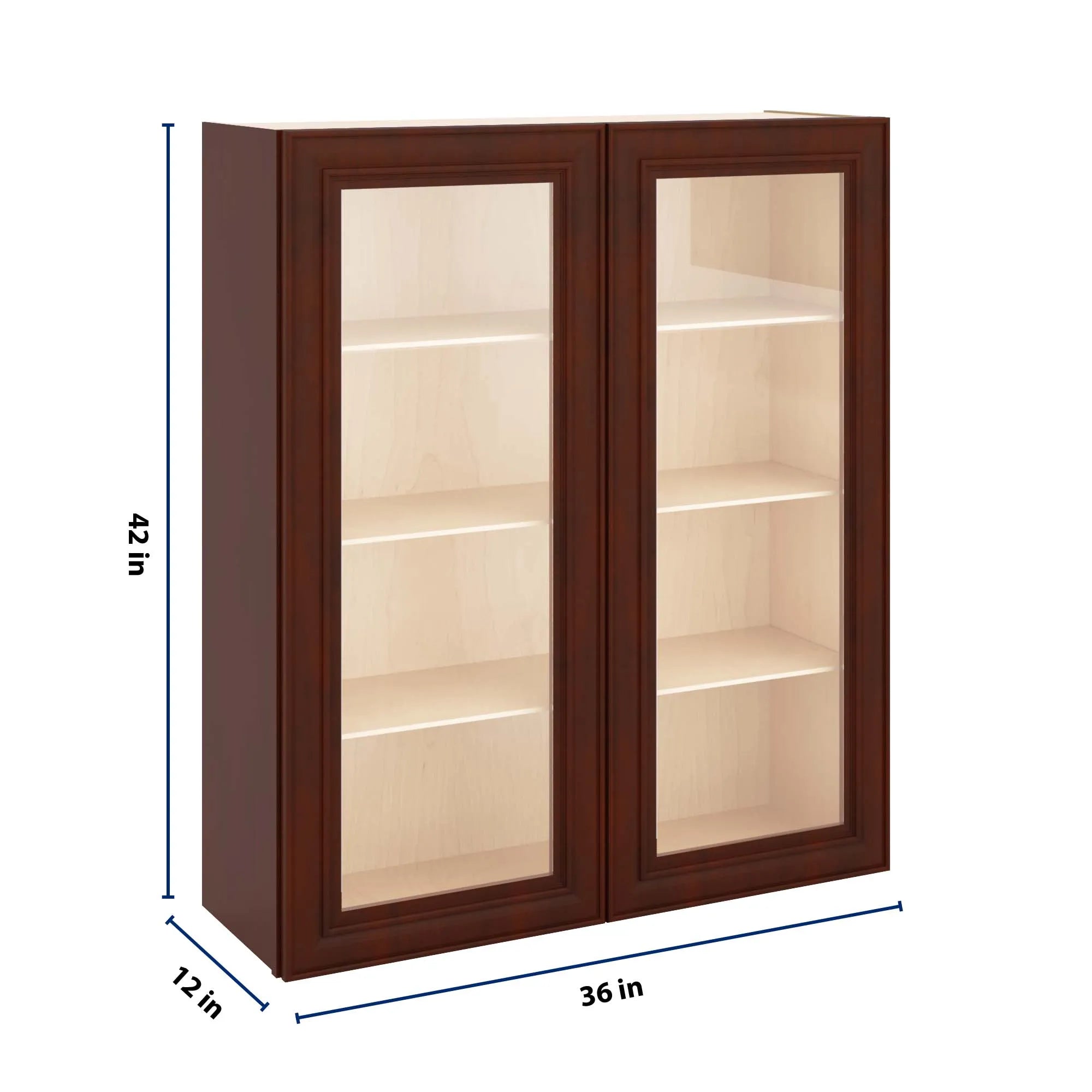 J&K Mahogany J5 Wall Glass Cabinet - 36" W x 42" H (No Glass Insert)
