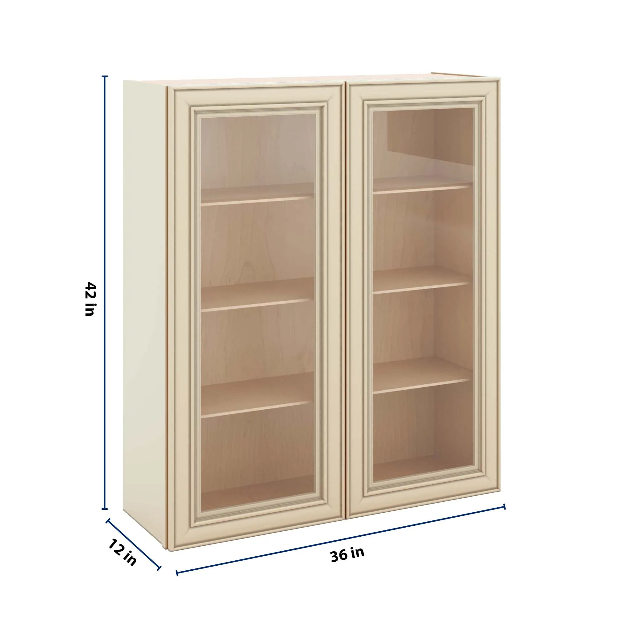J&K Creme Glazed A7 Wall Glass Cabinet - 36" W x 42" H (No Glass Insert)