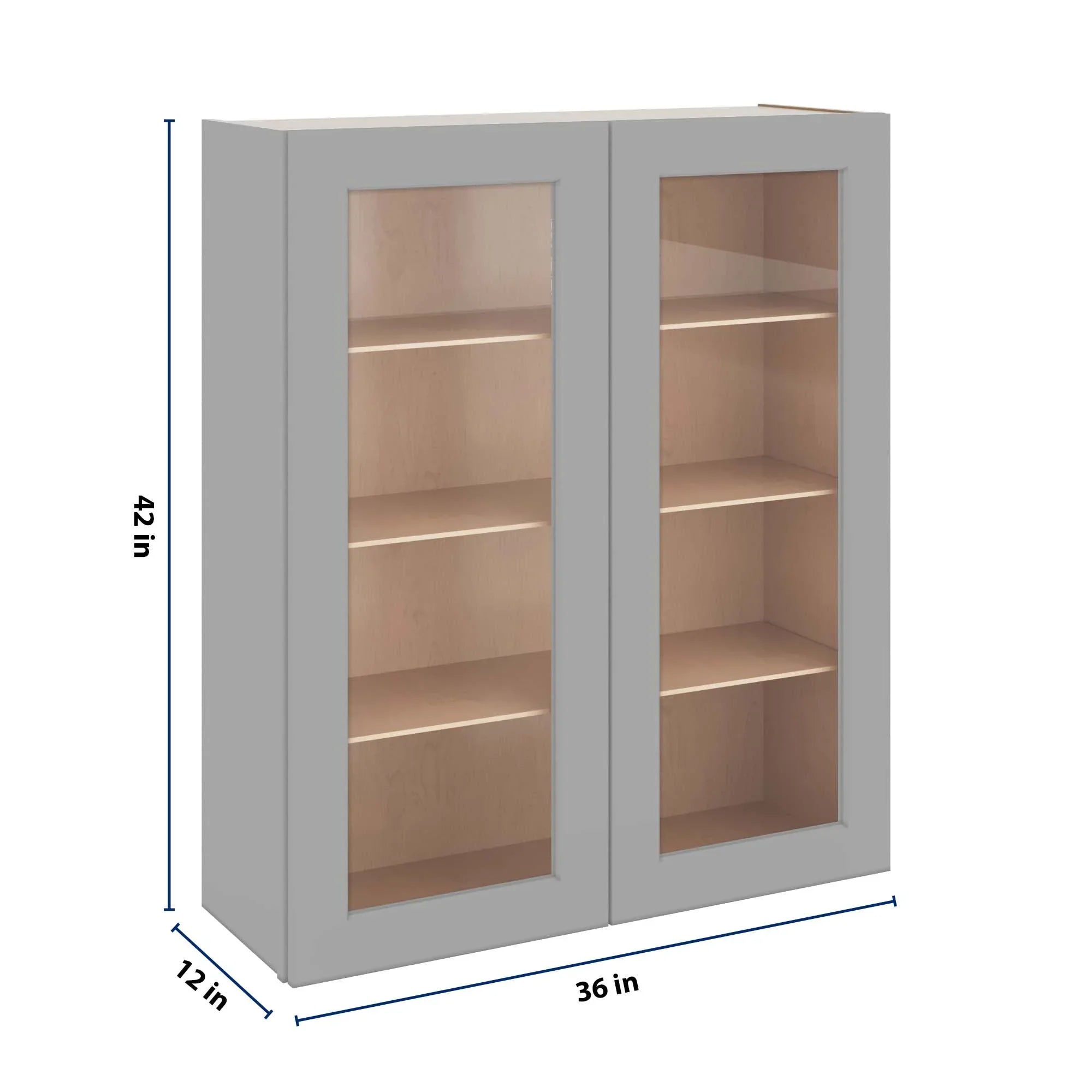J&K Castle Grey S5 Wall Glass Cabinet - 36" W x 42" H (No Glass Insert)