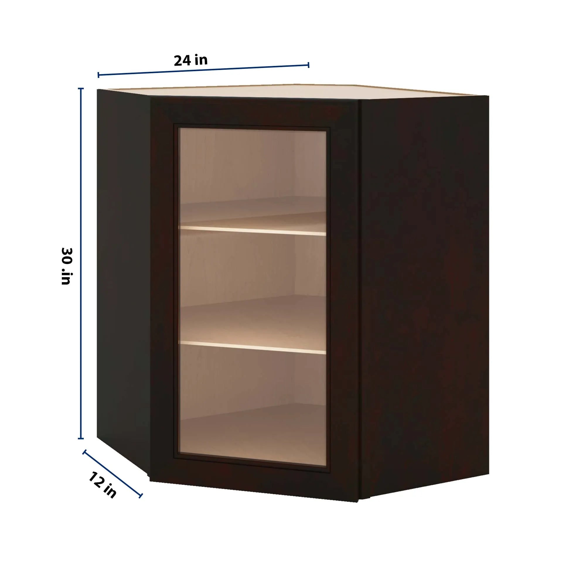 J&K Espresso K8 Wall Diagonal Glass Insert- 24" W x 30" H (No Glass Insert)