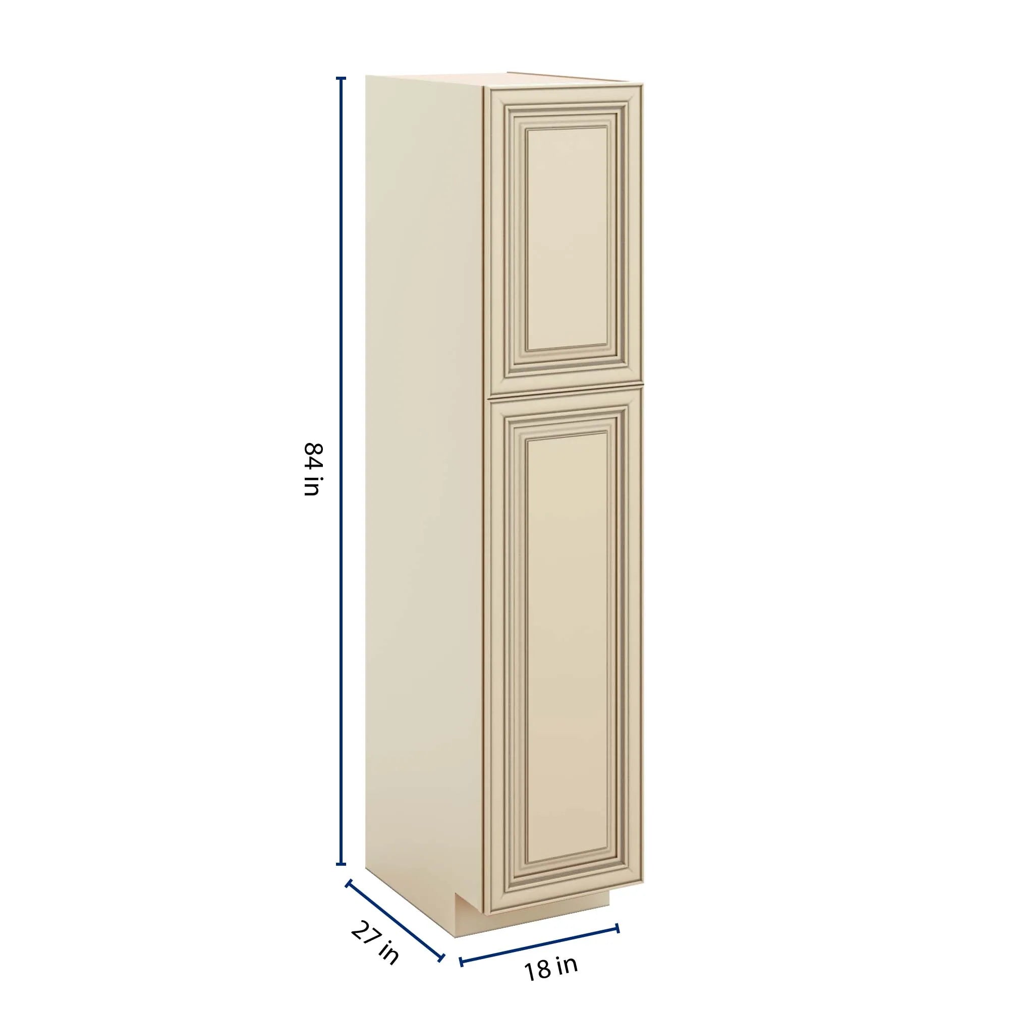 J&K Creme Glazed A7 Pantry w/Roll-Out Trays 18" W x 84" H x 27" D