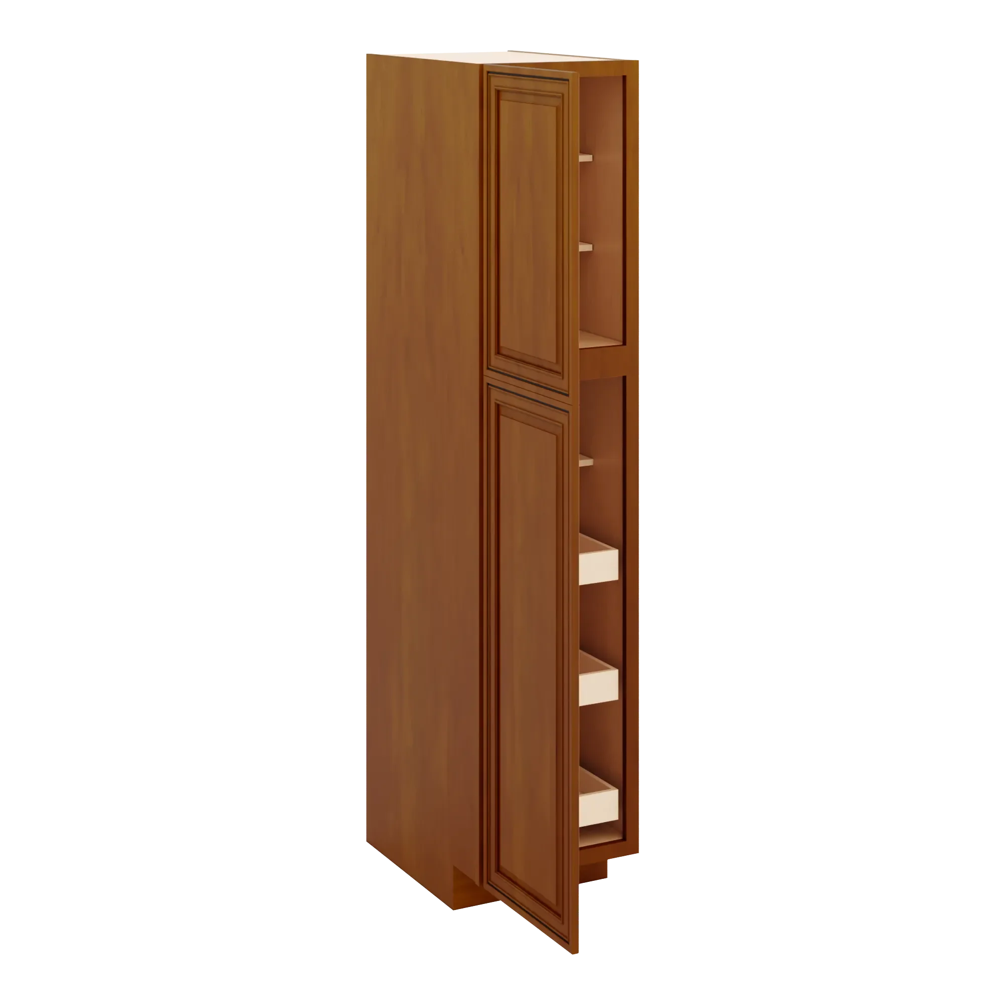j k mocha glazed k10 pantry w roll out trays 18 w x 84 h x 27 d