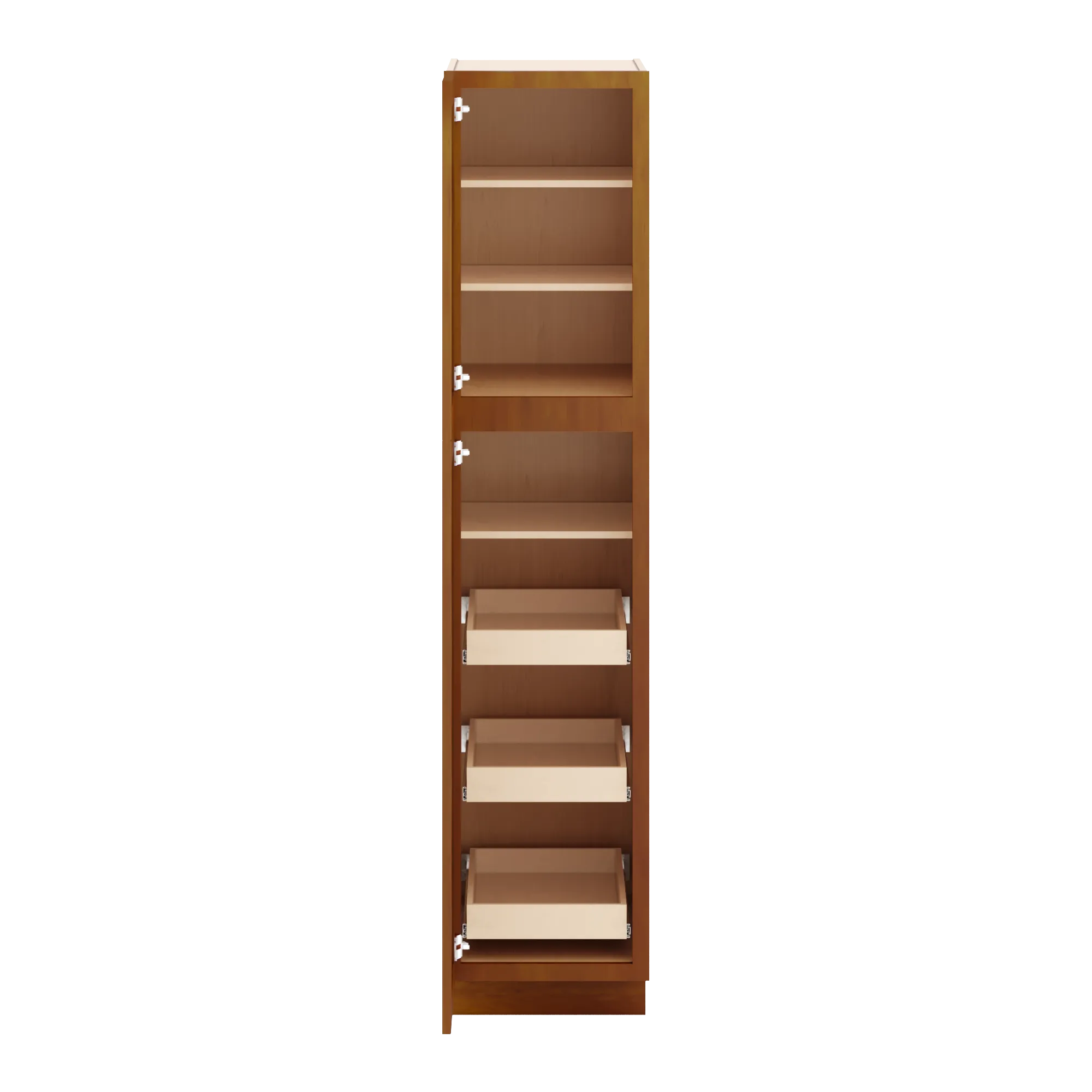 j k mocha glazed k10 pantry w roll out trays 18 w x 84 h x 27 d
