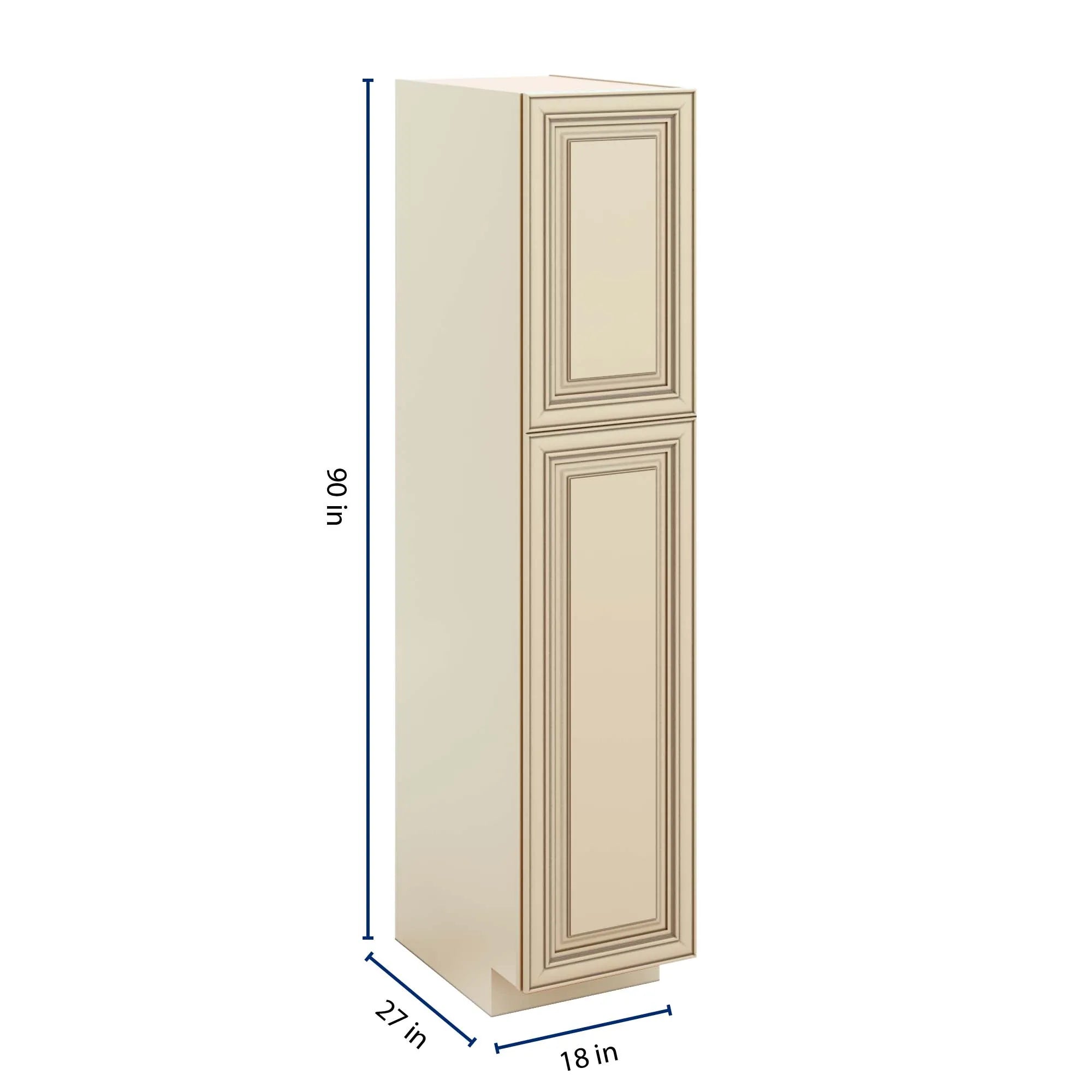 J&K Creme Glazed A7 Pantry w/Roll-Out Trays 18" W x 90" H x 27" D