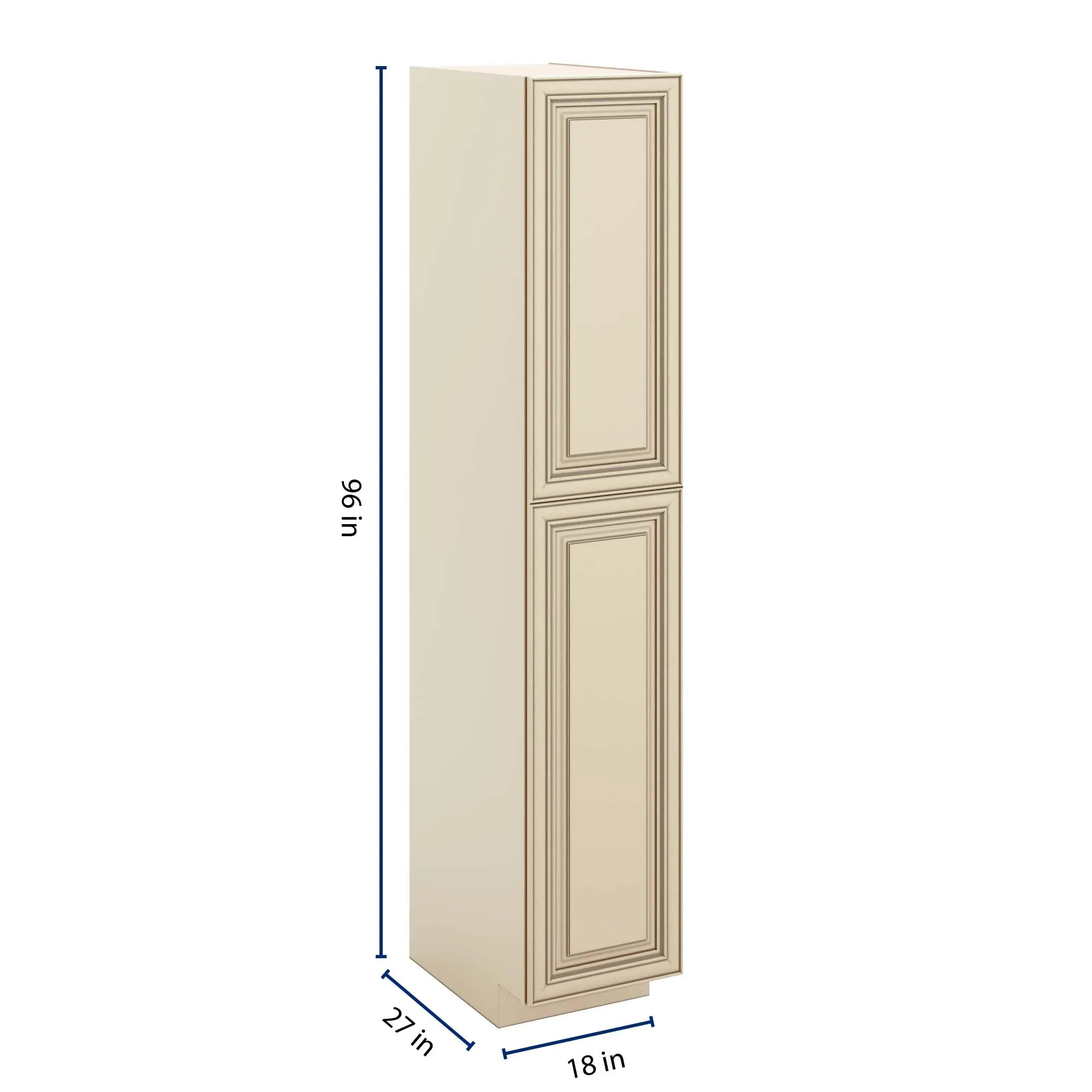 J&K Creme Glazed A7 Pantry w/Roll-Out Trays 18" W x 96" H x 27" D