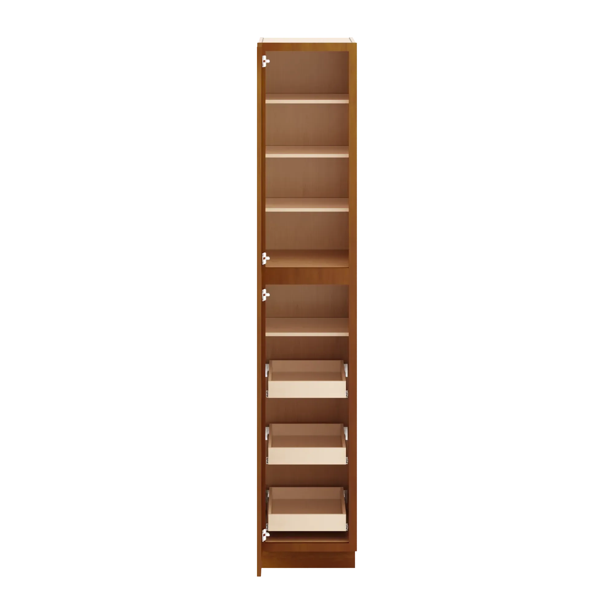 j k mocha glazed k10 pantry w roll out trays 18 w x 96 h x 27 d
