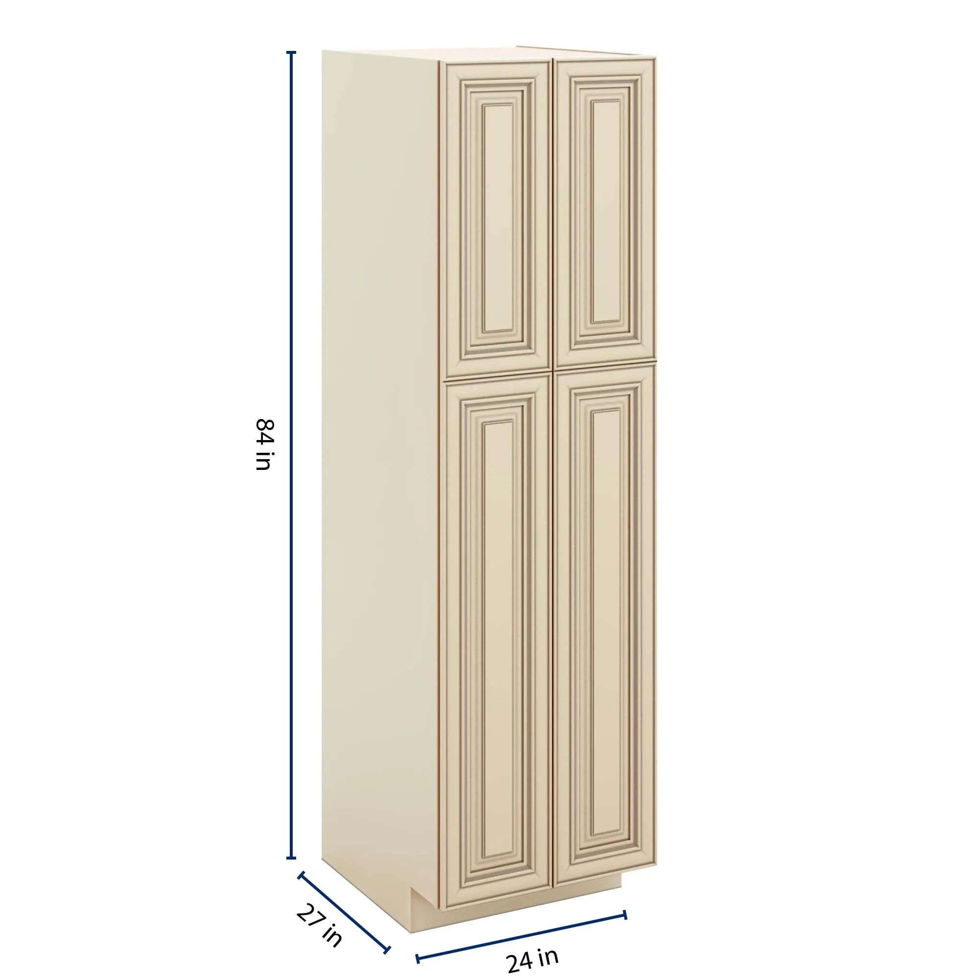 J&K Creme Glazed A7 Pantry w/Roll-Out Trays 24" W x 84" H x 27" D