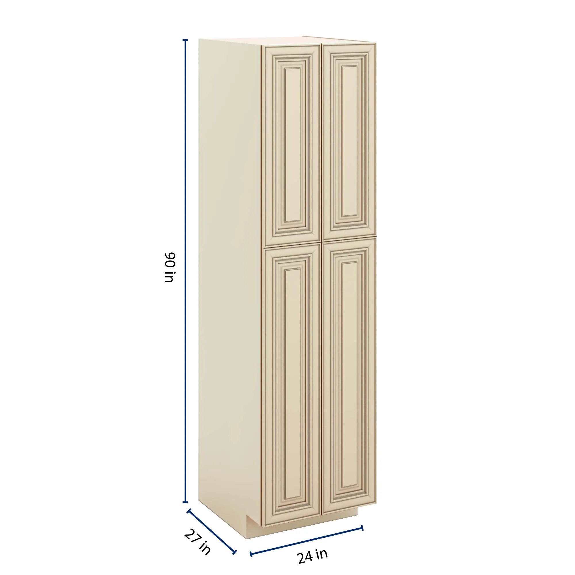 J&K Creme Glazed A7 Pantry w/Roll-Out Trays 24" W x 90" H x 27" D