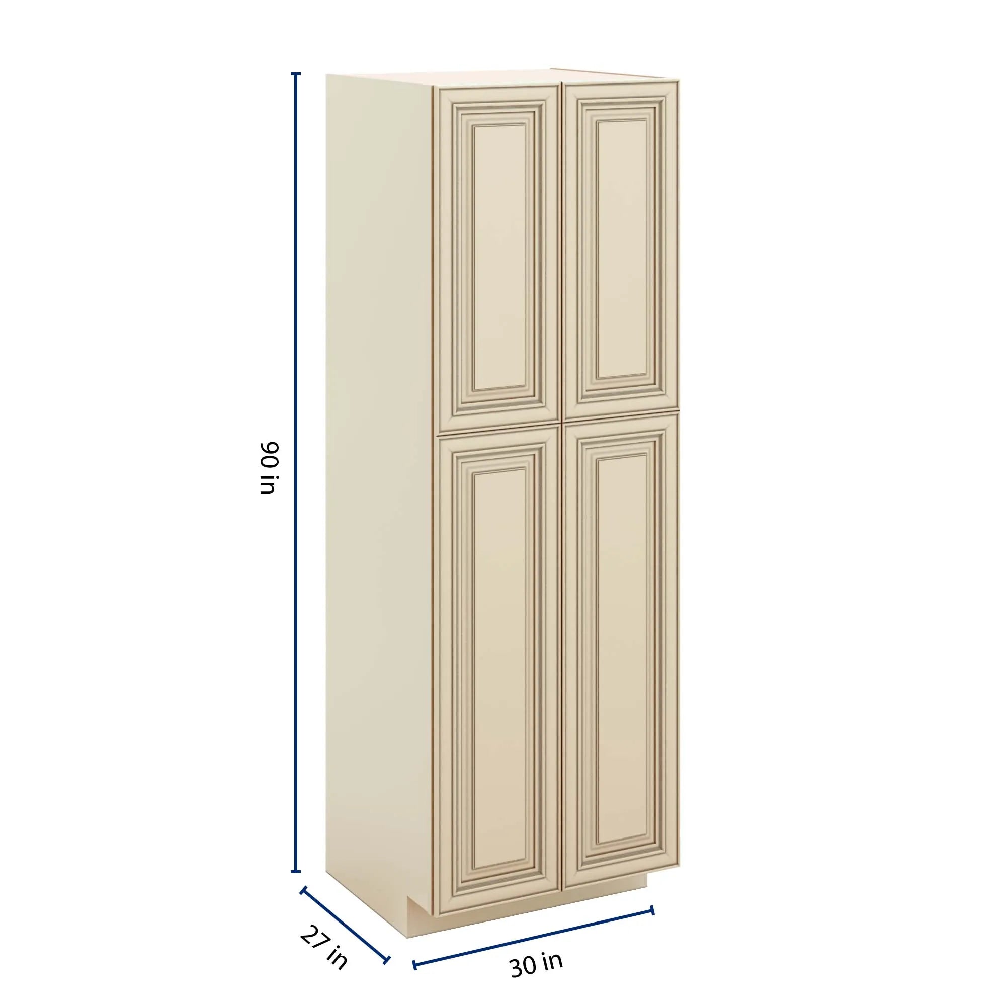 J&K Creme Glazed A7 Pantry w/Roll-Out Trays 30" W x 90" H x 27" D