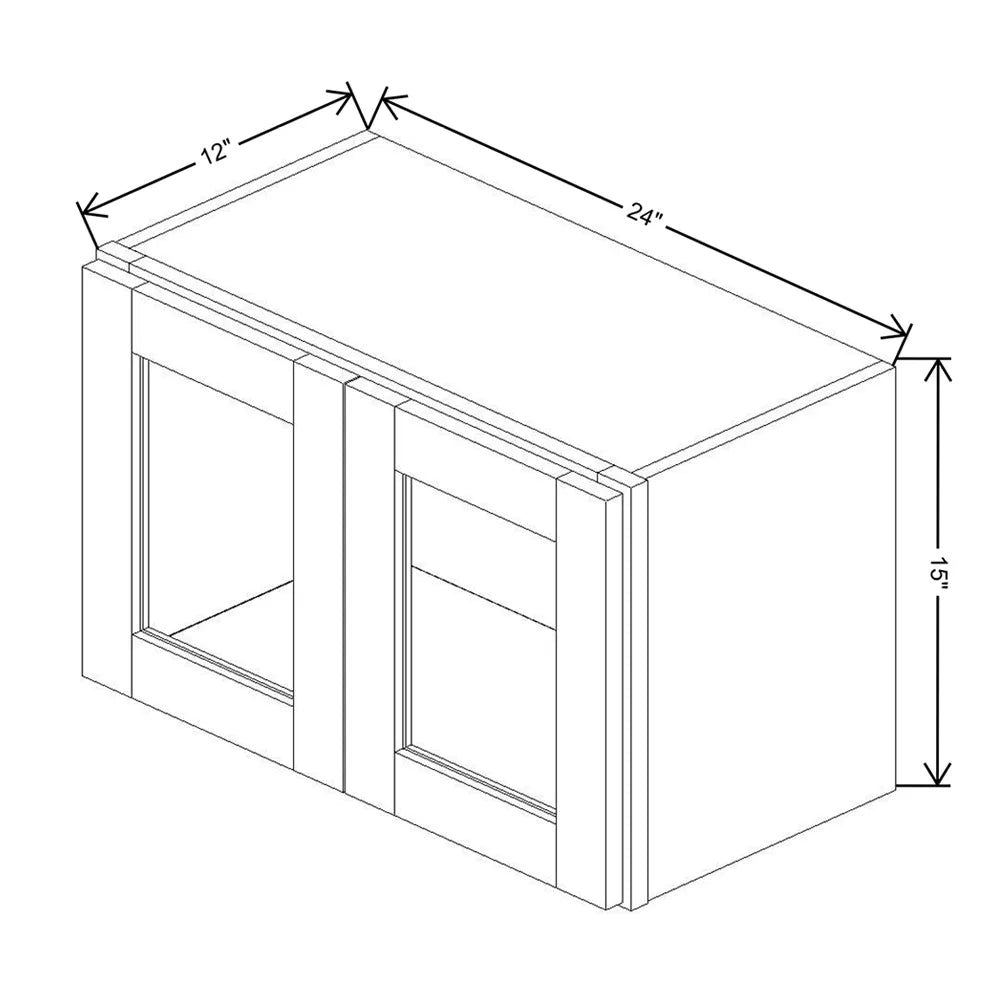 Kitchen Cabinet Distributors Shaker Designer White 5PC Wall Stackable Cabinet w/ Painted Interior & Glass - 24"W x 15"H