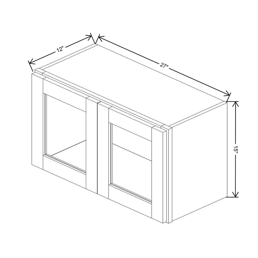 Kitchen Cabinet Distributors Shaker Designer White 5PC Wall Stackable Cabinet w/ Painted Interior & Glass - 27"W x 15"H