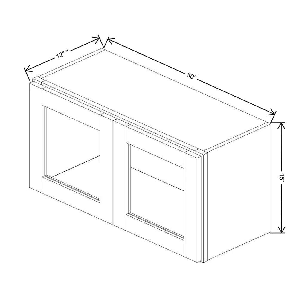 Kitchen Cabinet Distributors Shaker Designer White 5PC Wall Stackable Cabinet w/ Painted Interior & Glass - 30"W x 15"H