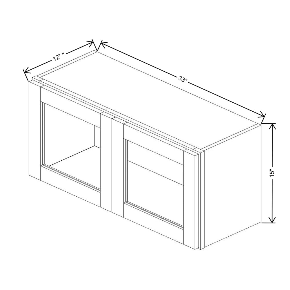 Kitchen Cabinet Distributors Shaker Designer White 5PC Wall Stackable Cabinet w/ Painted Interior & Glass - 33"W x 15"H