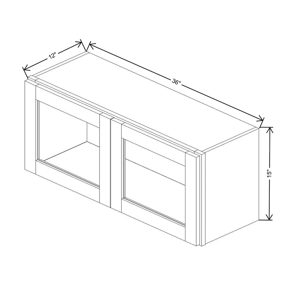 Kitchen Cabinet Distributors Brooklyn Gray Wall Stackable Cabinet w/ Painted Interior & Glass - 36"W x 15"H