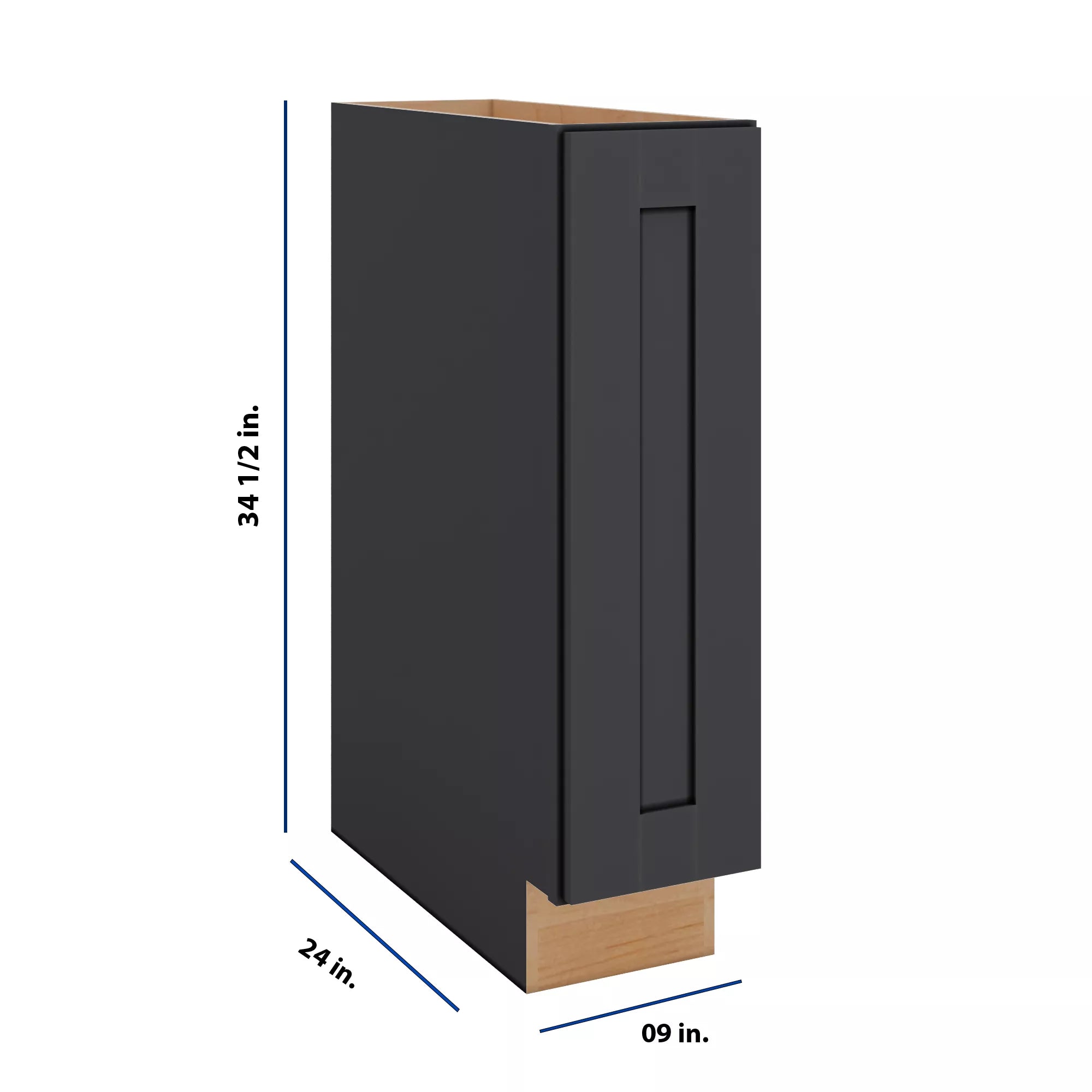 Modernform Cabinet Onyx Black Shaker 09" W X 34 1/2" H X 24" D Full Height Single Door Base Cabinet