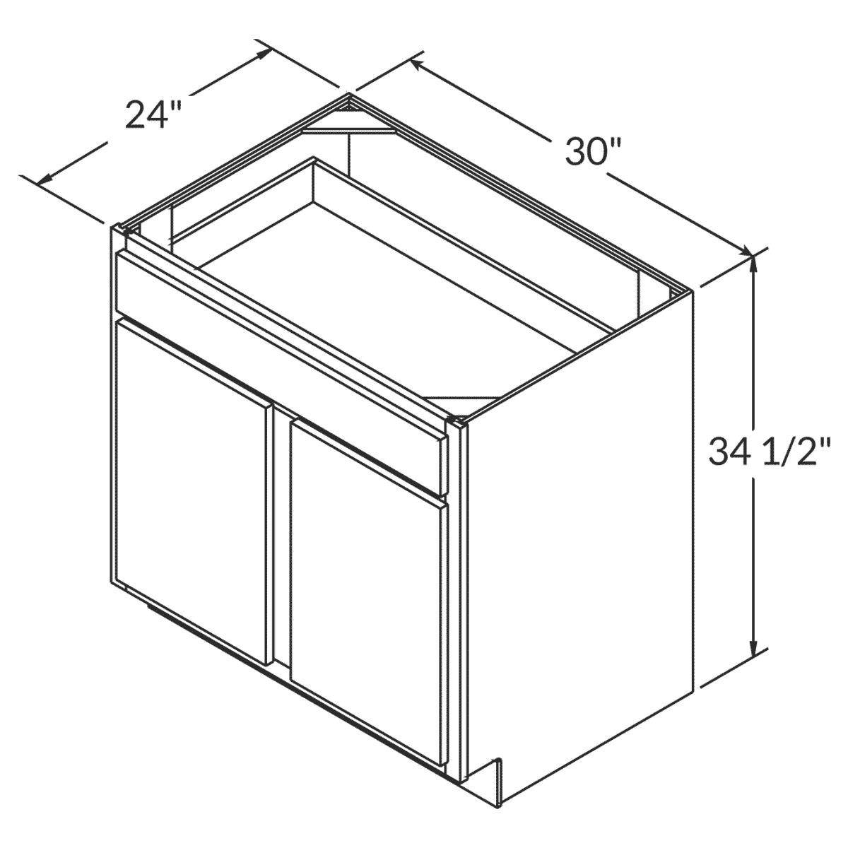 Wolf Dartmouth Grey Stain  Base 30"W Assembled Cabinet Wireframe