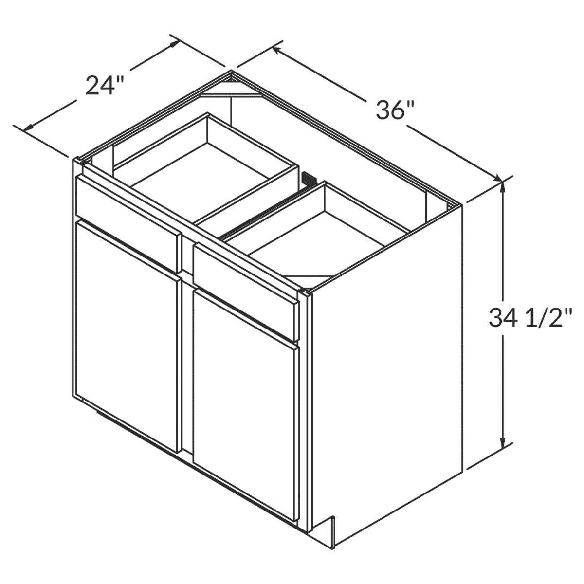 LessCare Alpina White Base 36"W Shaker Cabinet Wireframe